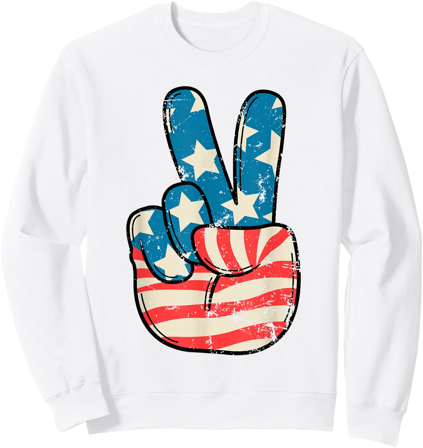 USA Flag Peace Sign Hand 4th of July Patriotic Men Boys Sweatshirt - Sweatshirt | White