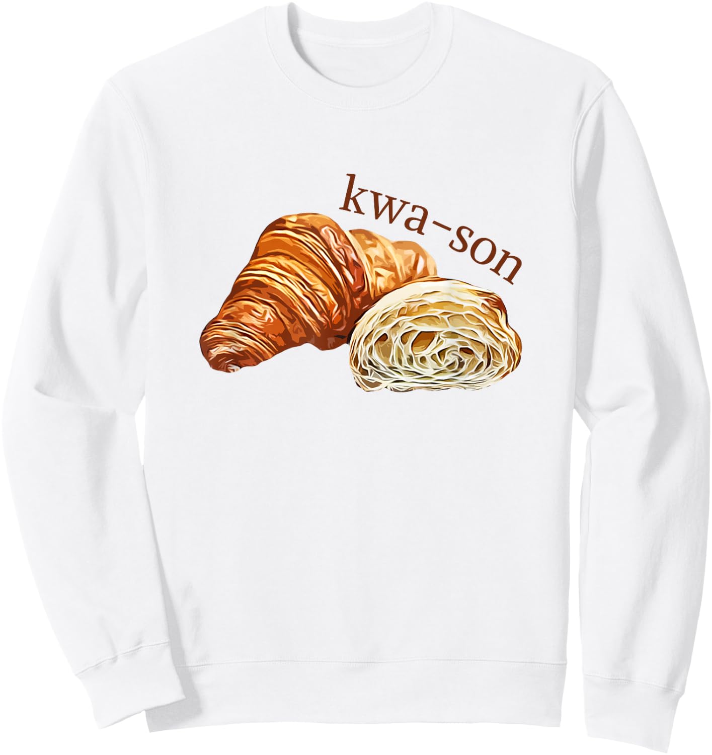 French Accents Apparel -Adults, -Kids Croissant Lover Kwa-Son Cute Funny Cotton Polyester Short Sleeve Sweatshirt - Sweatshirt | White