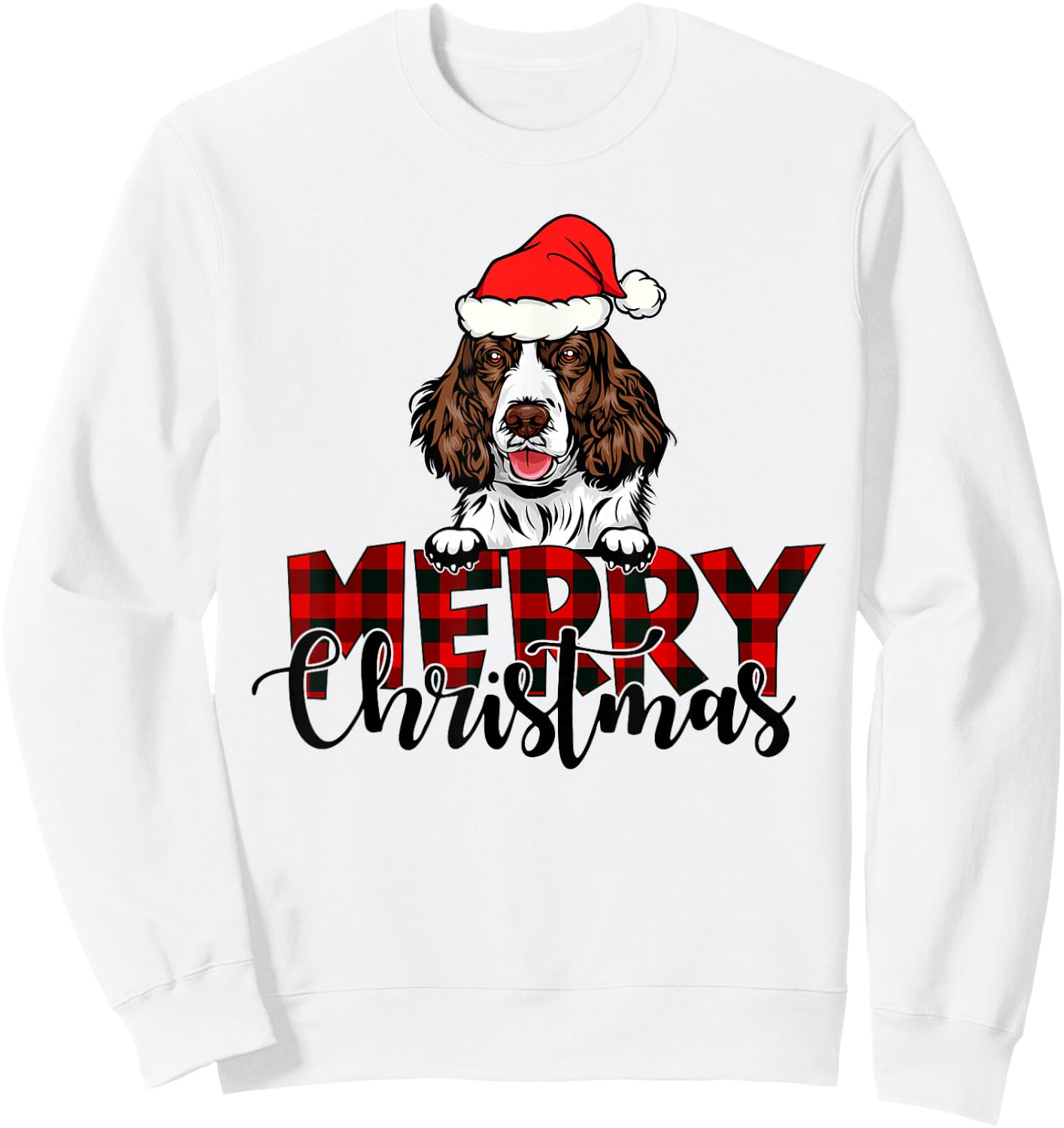 Merry Christmas English Springer Spaniel Dog Christmas Santa Sweatshirt - Sweatshirt | White