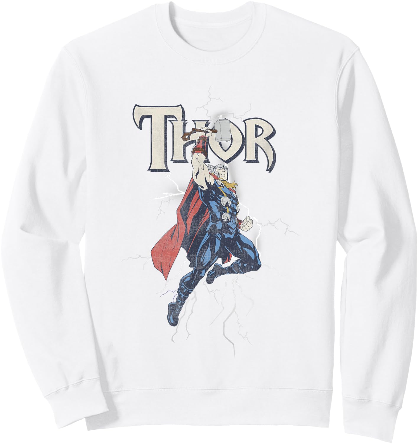 Marvel Comics Retro Classic Thor Flying Mighty Portrait Sweatshirt - Sweatshirt | White