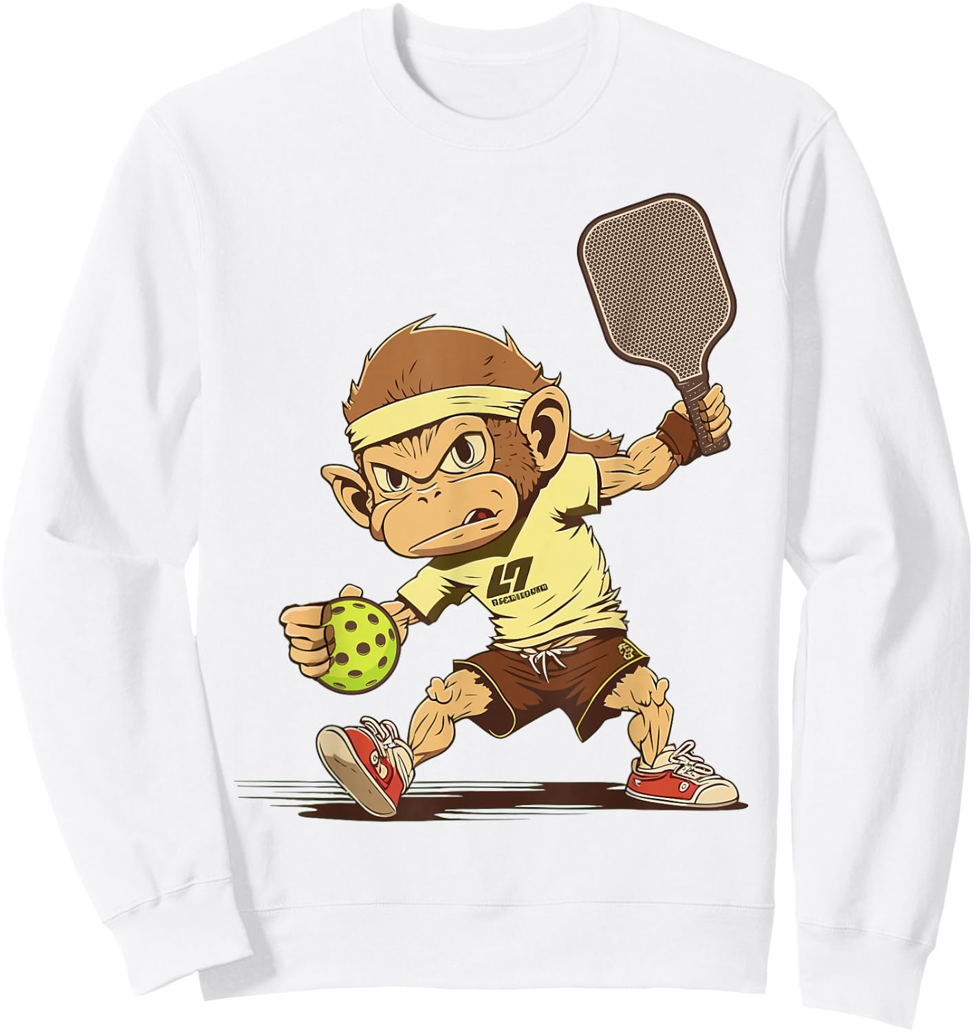 Funny Monkey Play Pickleball Sweatshirt - Sweatshirt | White