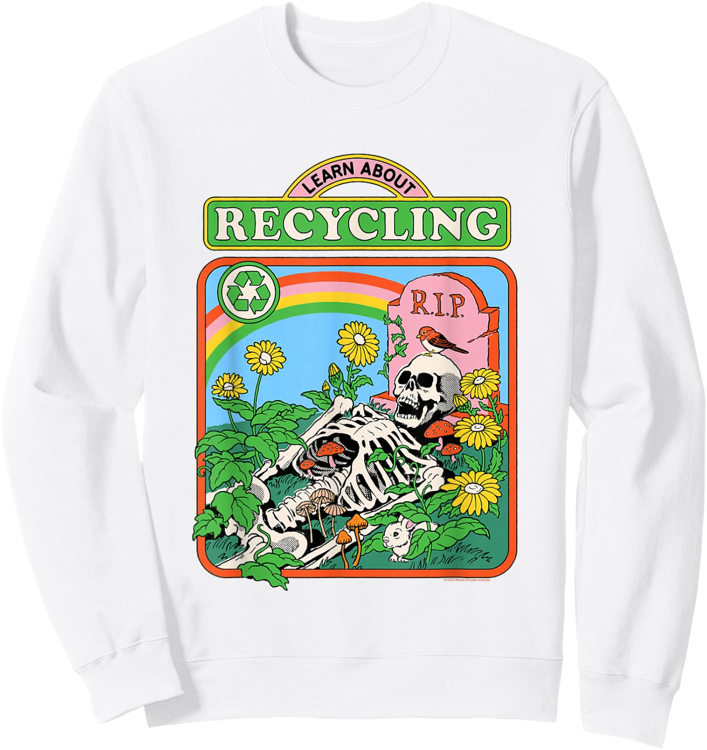 Steven Rhodes Learn Recycling Eco Skeleton Retro Dark Humor Sweatshirt - Sweatshirt | White
