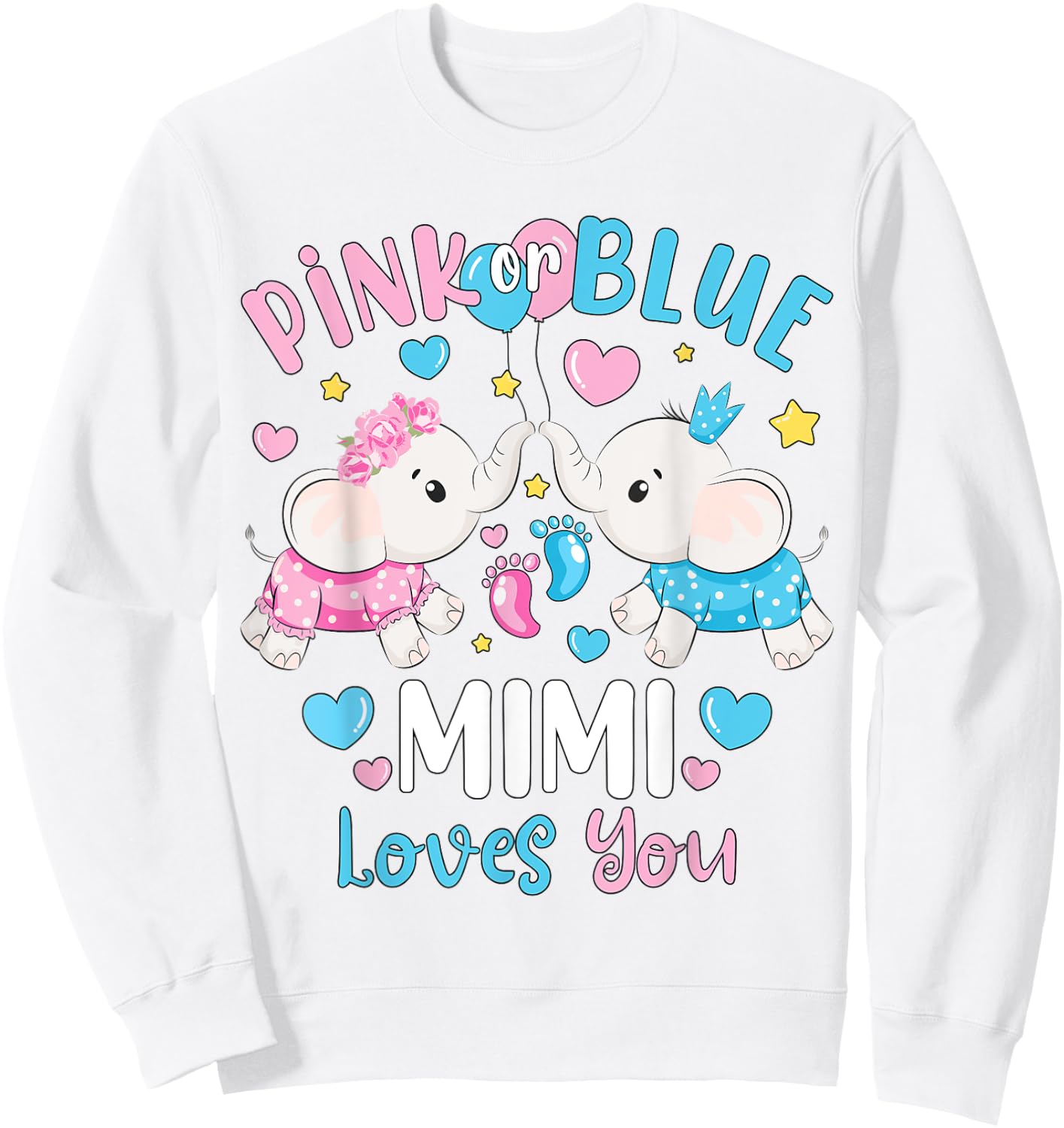 Pink or Blue Mimi Loves You Gender Reveal Elephant Sweatshirt - Sweatshirt | White