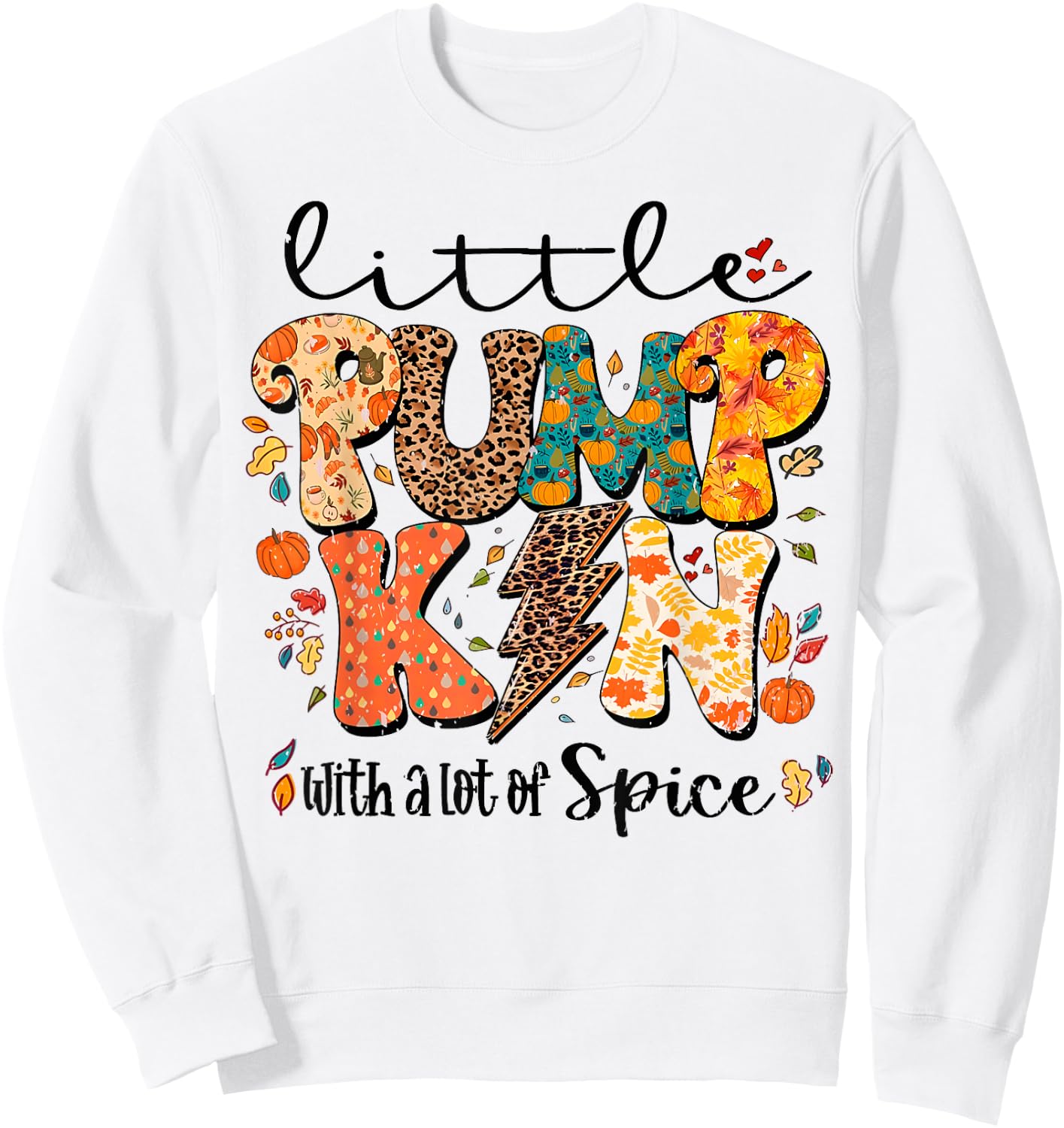 Little Pumpkin With A Lot Of Spice Leopard Thanksgiving Sweatshirt - Sweatshirt | White