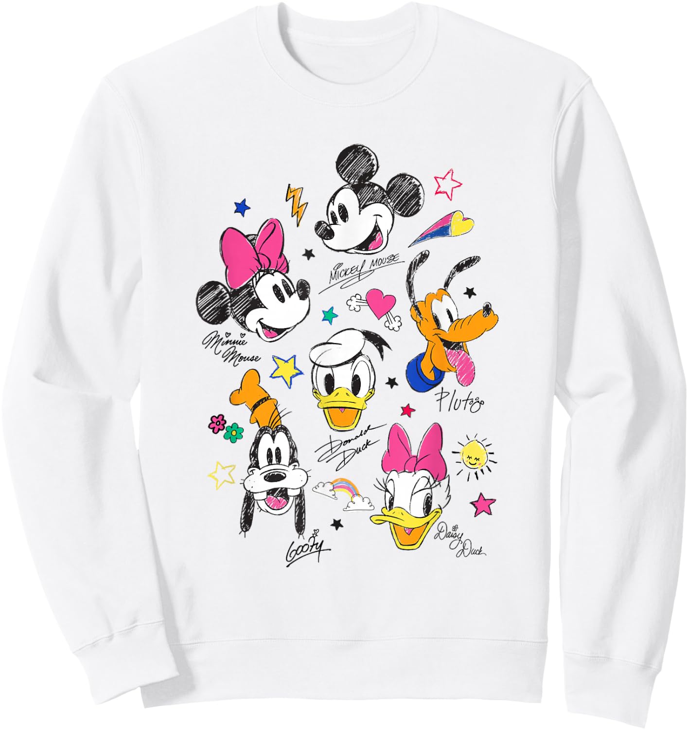 Disney Mickey and Friends Retro Doodle Best Friend Faces Sweatshirt - Sweatshirt | White