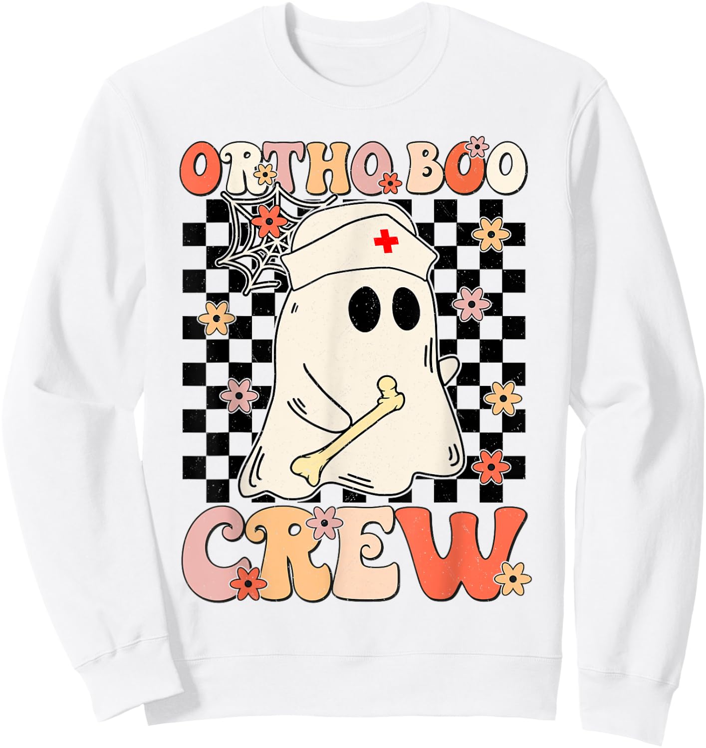 Ortho Boo Crew Ghost Pumpkin Orthopedic Nurse Halloween Sweatshirt - Sweatshirt | White
