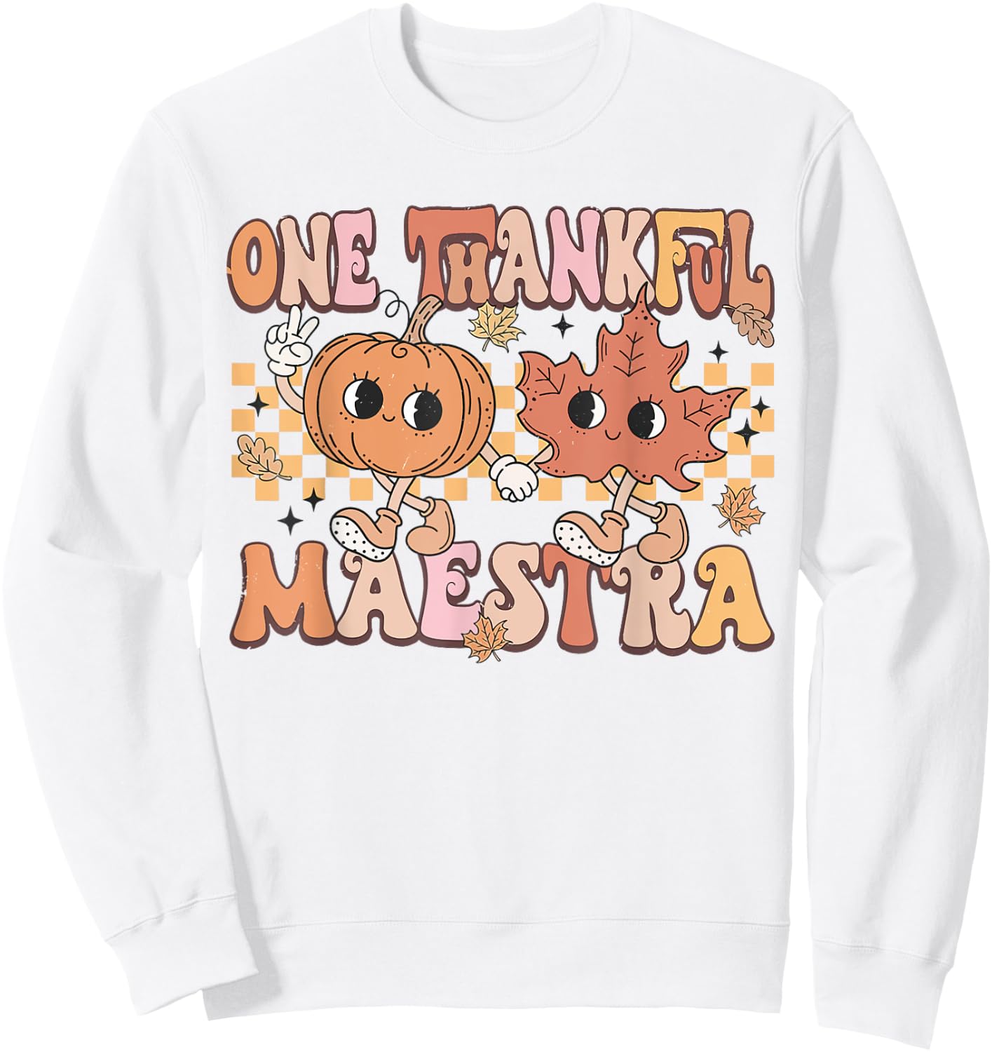 Retro Pumpkin One Thankful Maestra Fall Spanish Teacher Sweatshirt - Sweatshirt | White