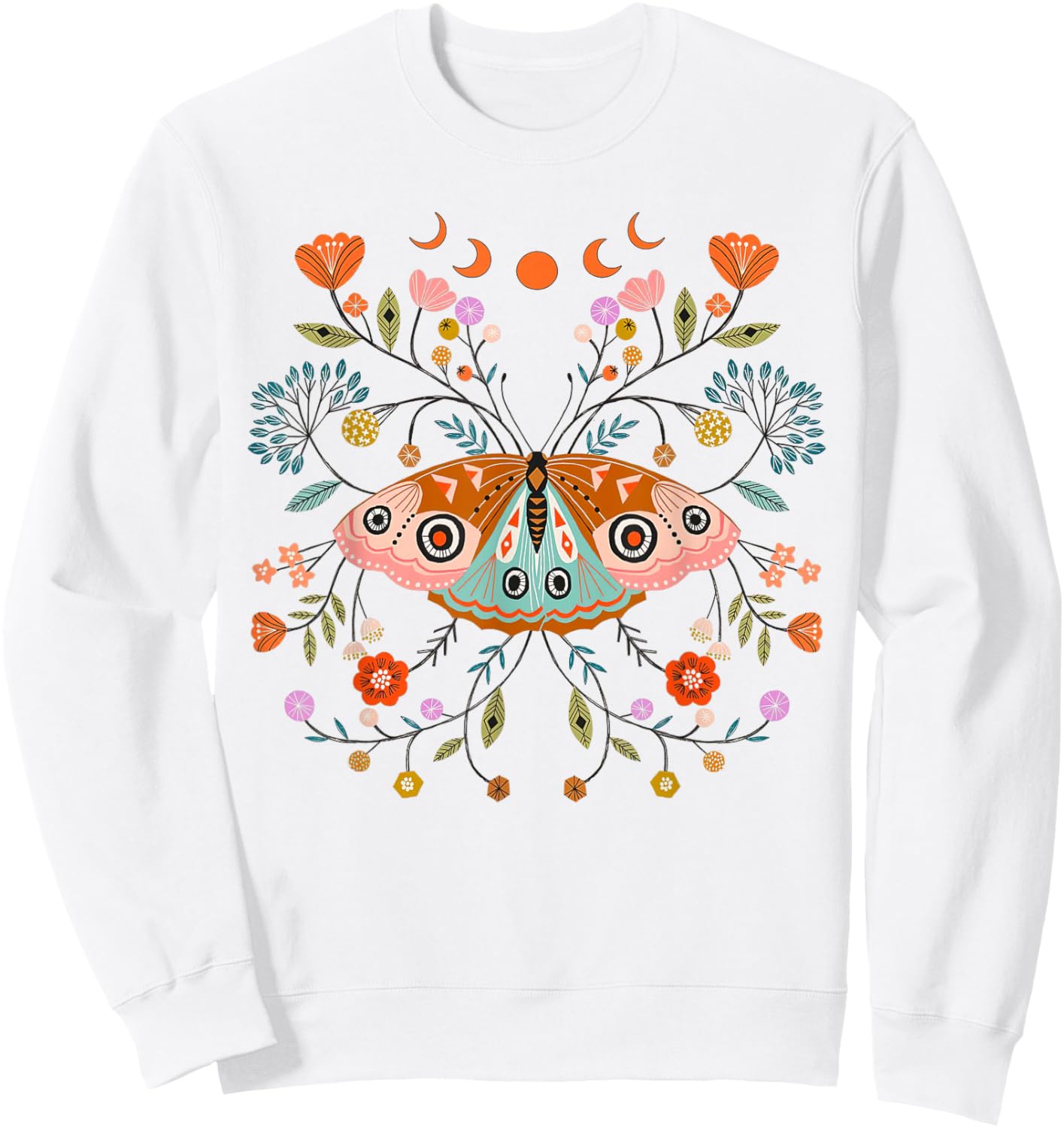 Mystical Butterfly Scandinavian Folk Art Botanical Sweatshirt - Sweatshirt | White