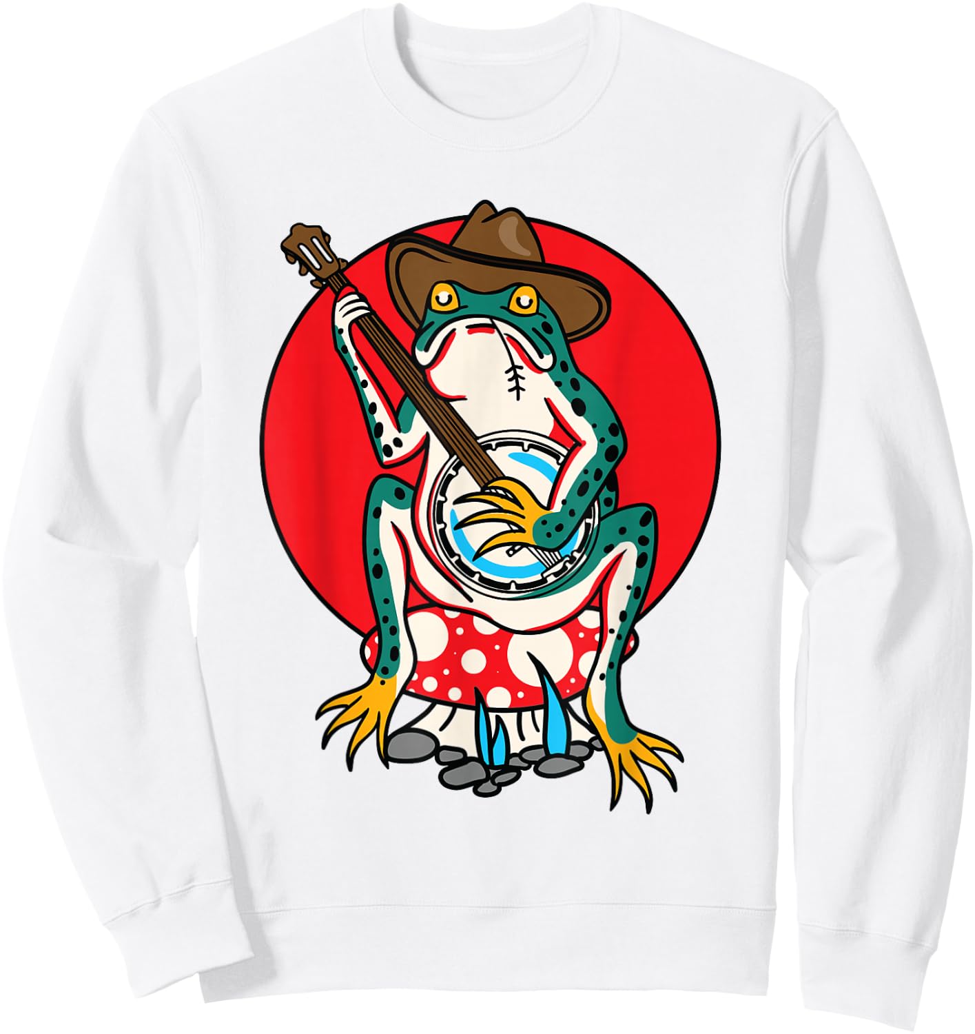 American Traditional Old School Tattoo Flash Frog Banjo Sweatshirt - Sweatshirt | White