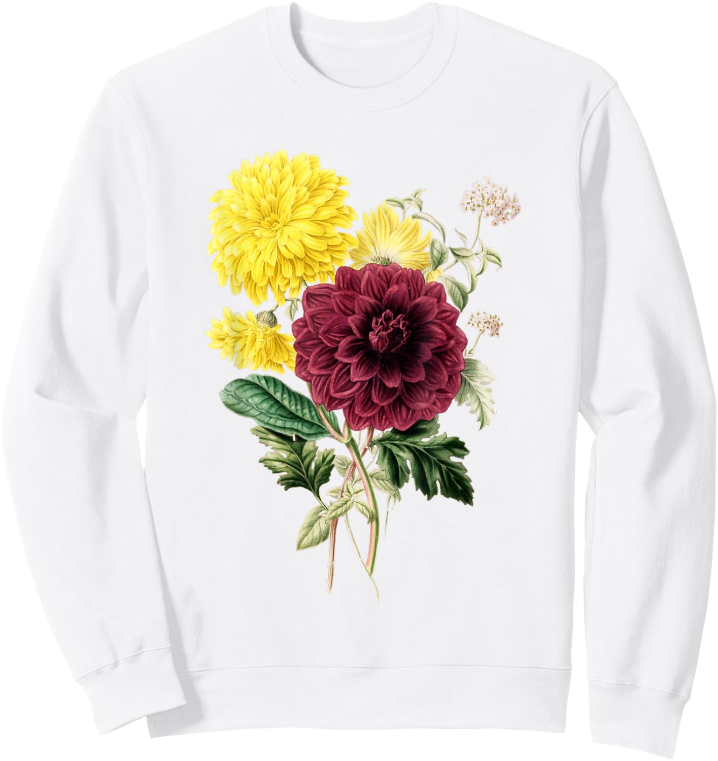 Dahlia Botanical Plant Bee Flower Annual Garden Sweatshirt - Sweatshirt | White
