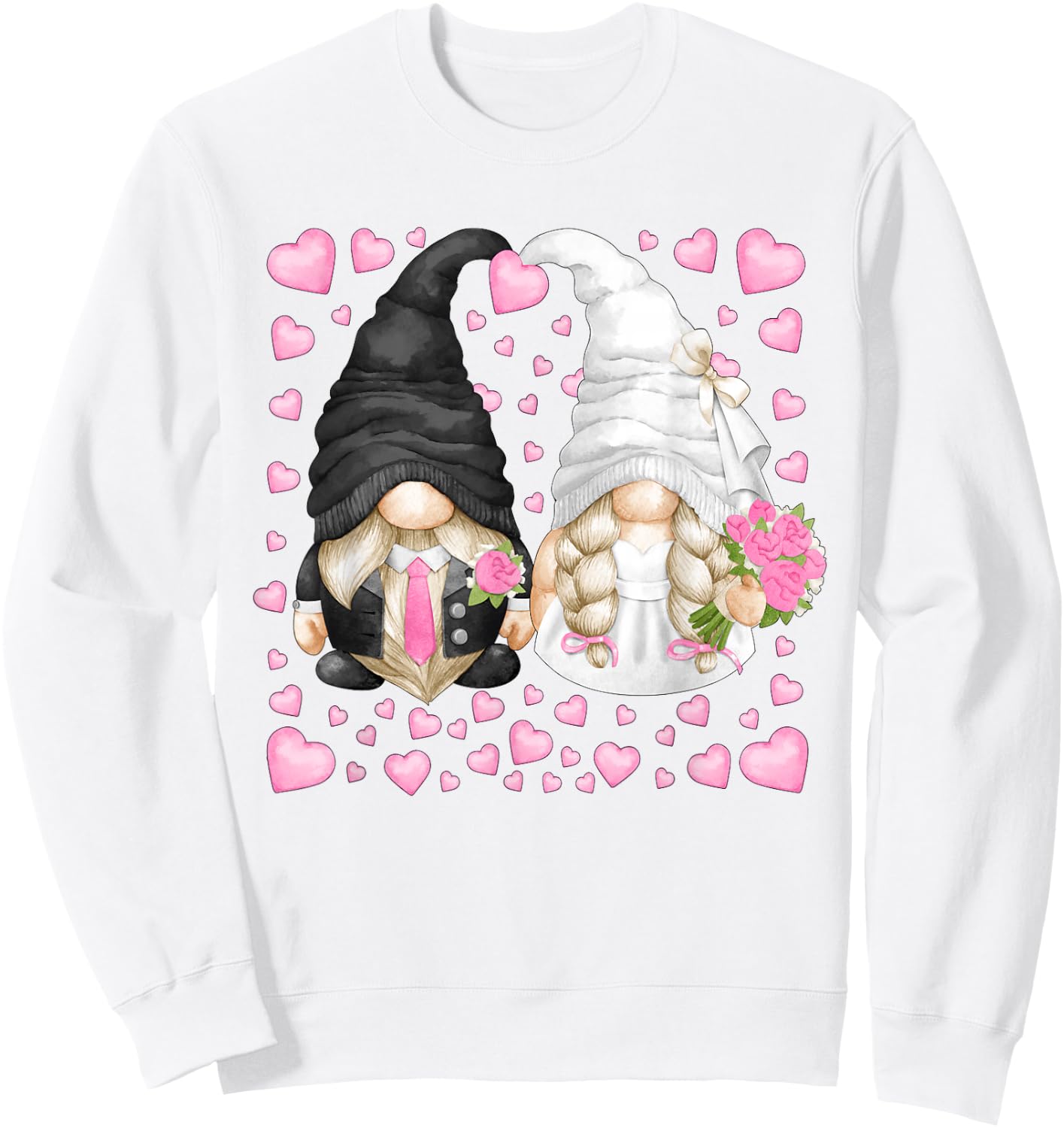 Cute Heart Pattern For Wedding Mr. Groom Mrs. Bride Gnome Sweatshirt - Sweatshirt | White