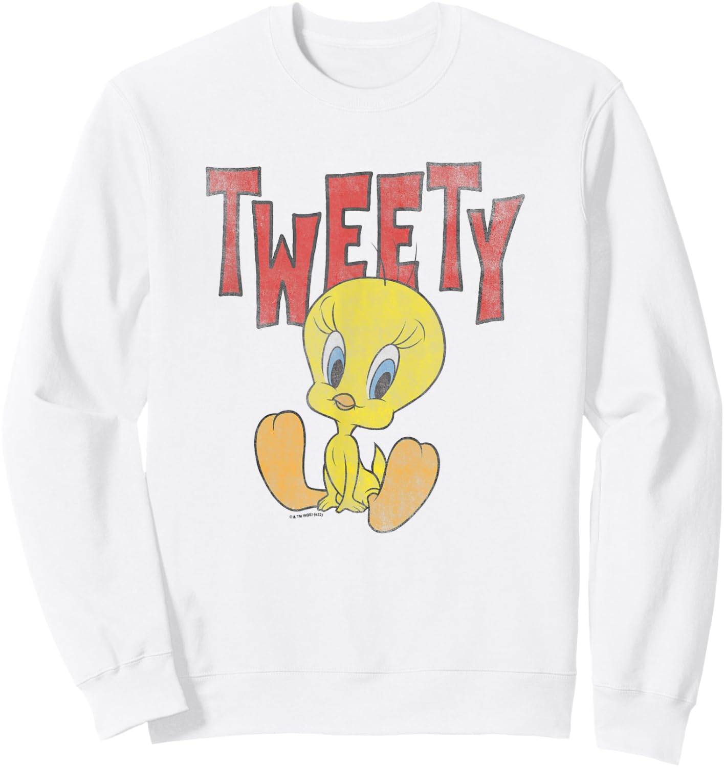 Looney Tunes Sitting Tweety Cute Portrait Distressed Sweatshirt - Sweatshirt | White