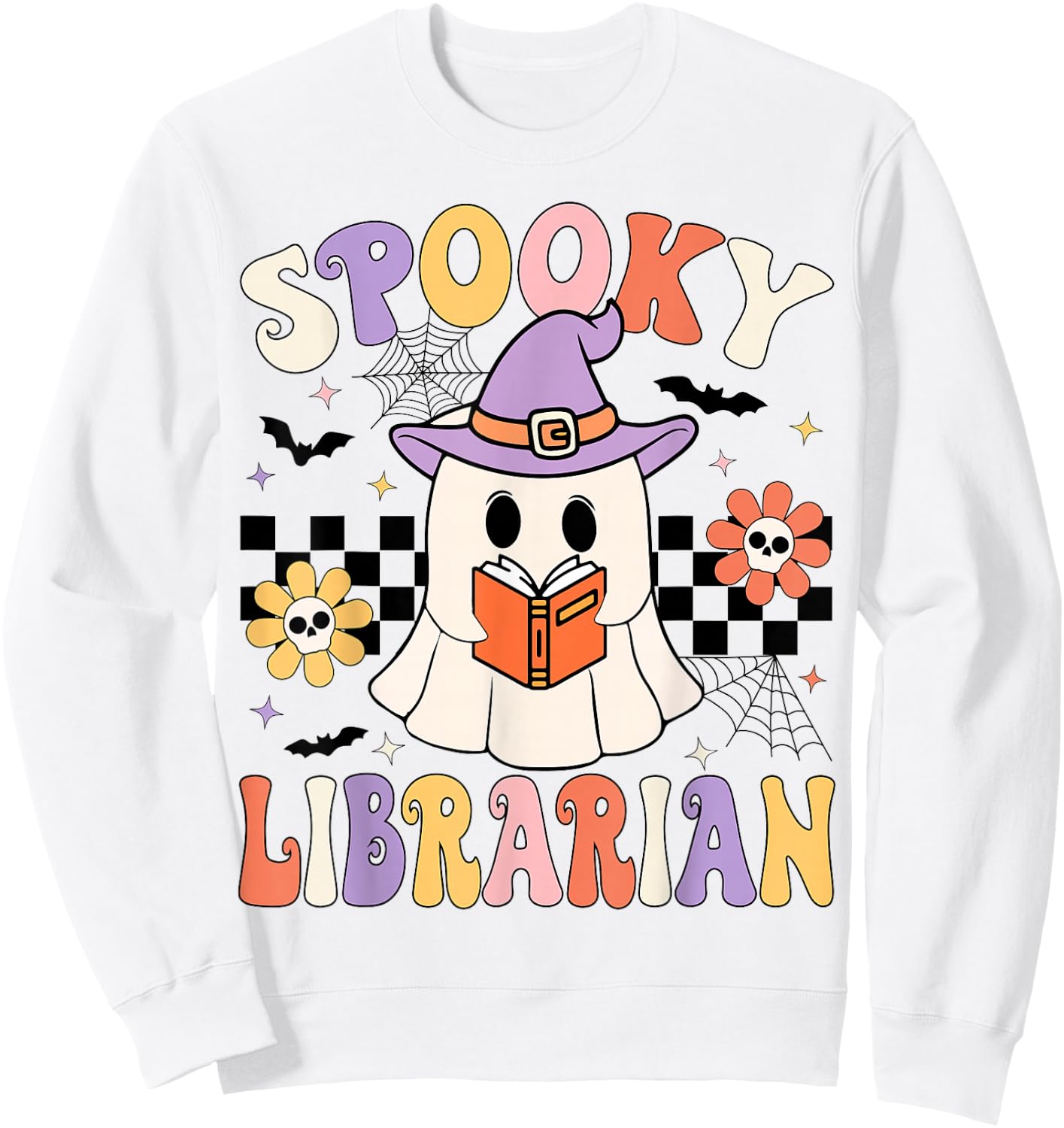 Groovy Spooky Librarian Halloween Library ghost Librarian Sweatshirt - Sweatshirt | White