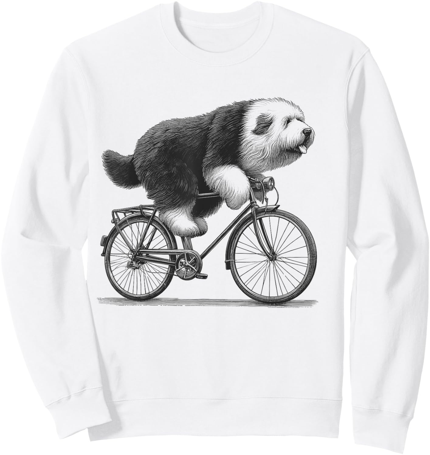 Old English Sheepdog Dog Riding a Bike Bicycle Biker Cycling Sweatshirt - Sweatshirt | White