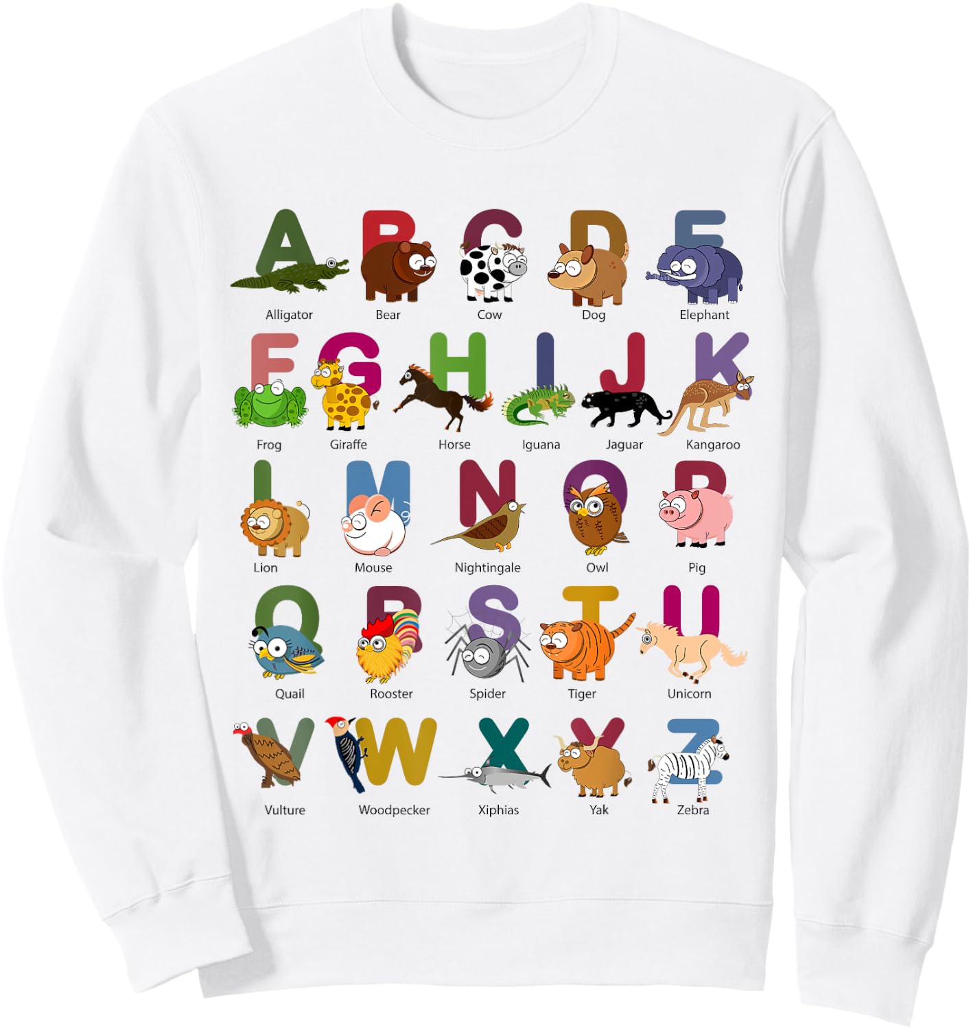 ABC Animals Identification A-Z Types Of Zoo Animals Alphabet Sweatshirt - Sweatshirt | White
