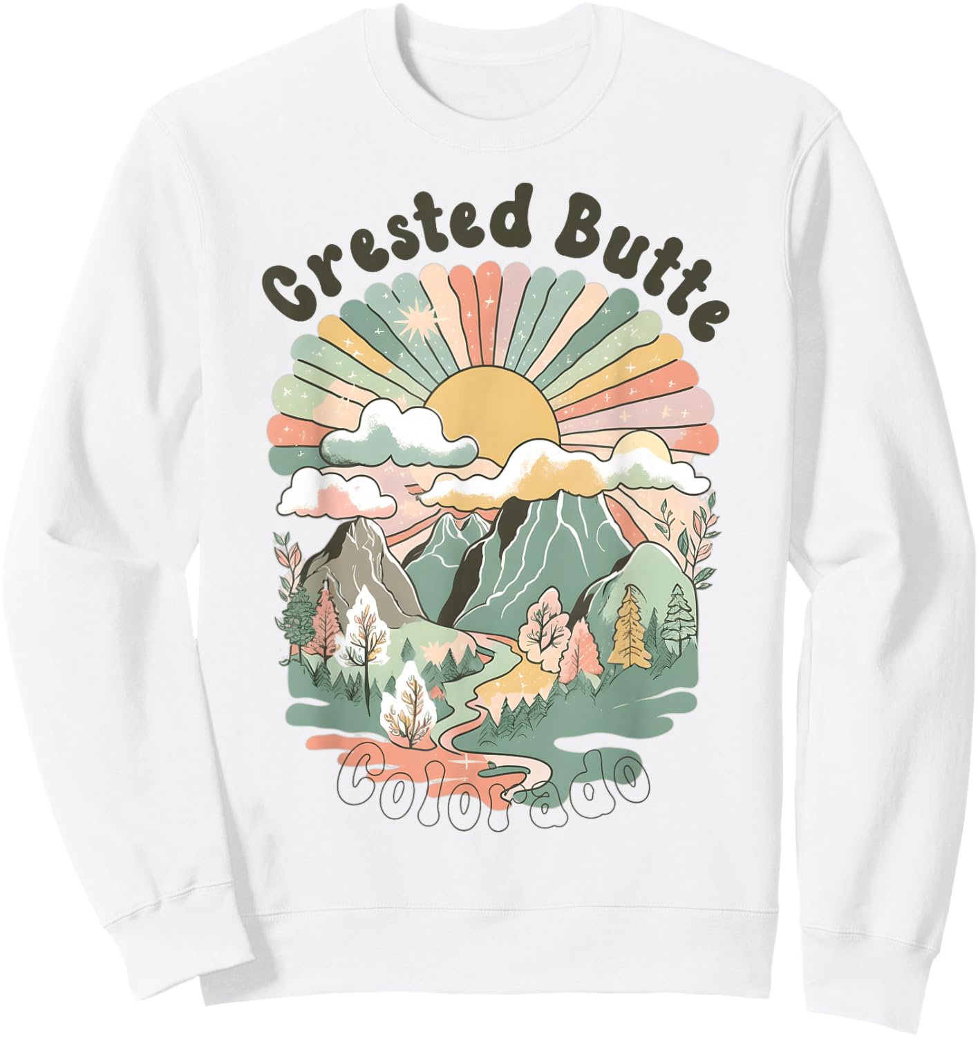 Vintage Crested Butte Mountains Colorado Sunset Groovy Sweatshirt - Sweatshirt | White
