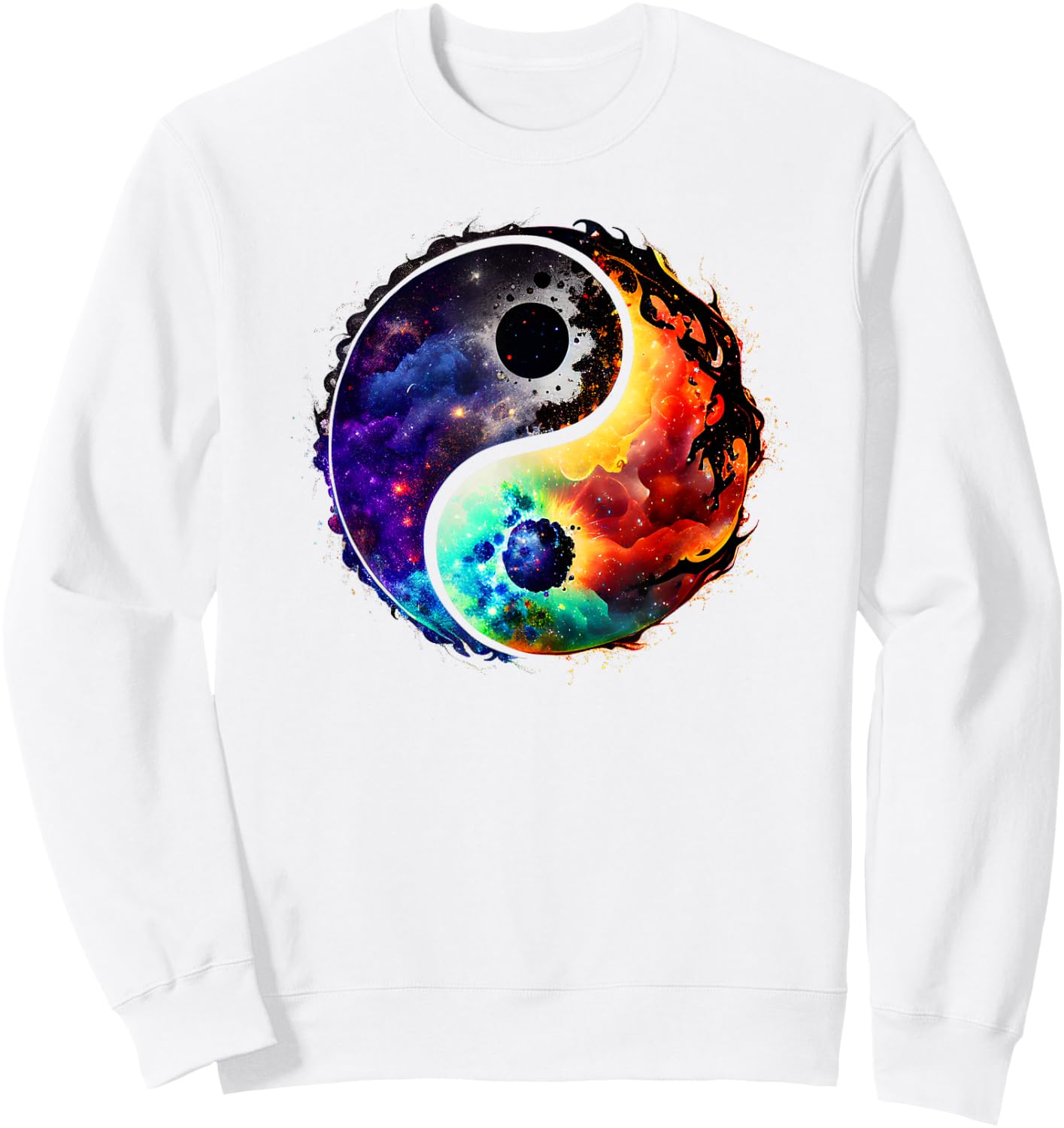 Yin Yang Feng Shui Ying Yang Zen Taijitu Colorful Galaxy Sweatshirt - Sweatshirt | White