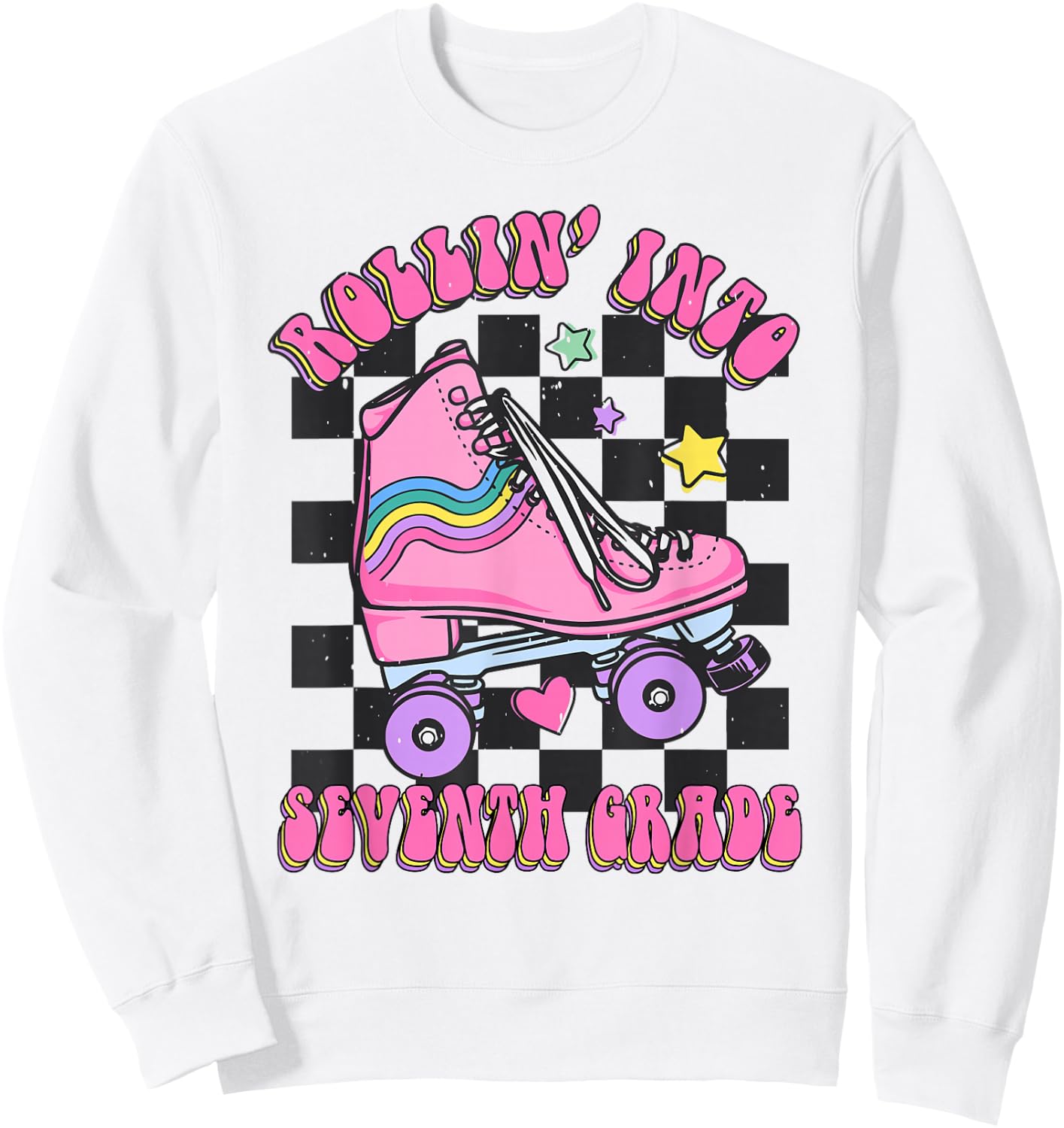 Kids Back To School Skating Rollin Into Seventh 7th Grade Sweatshirt - Sweatshirt | White