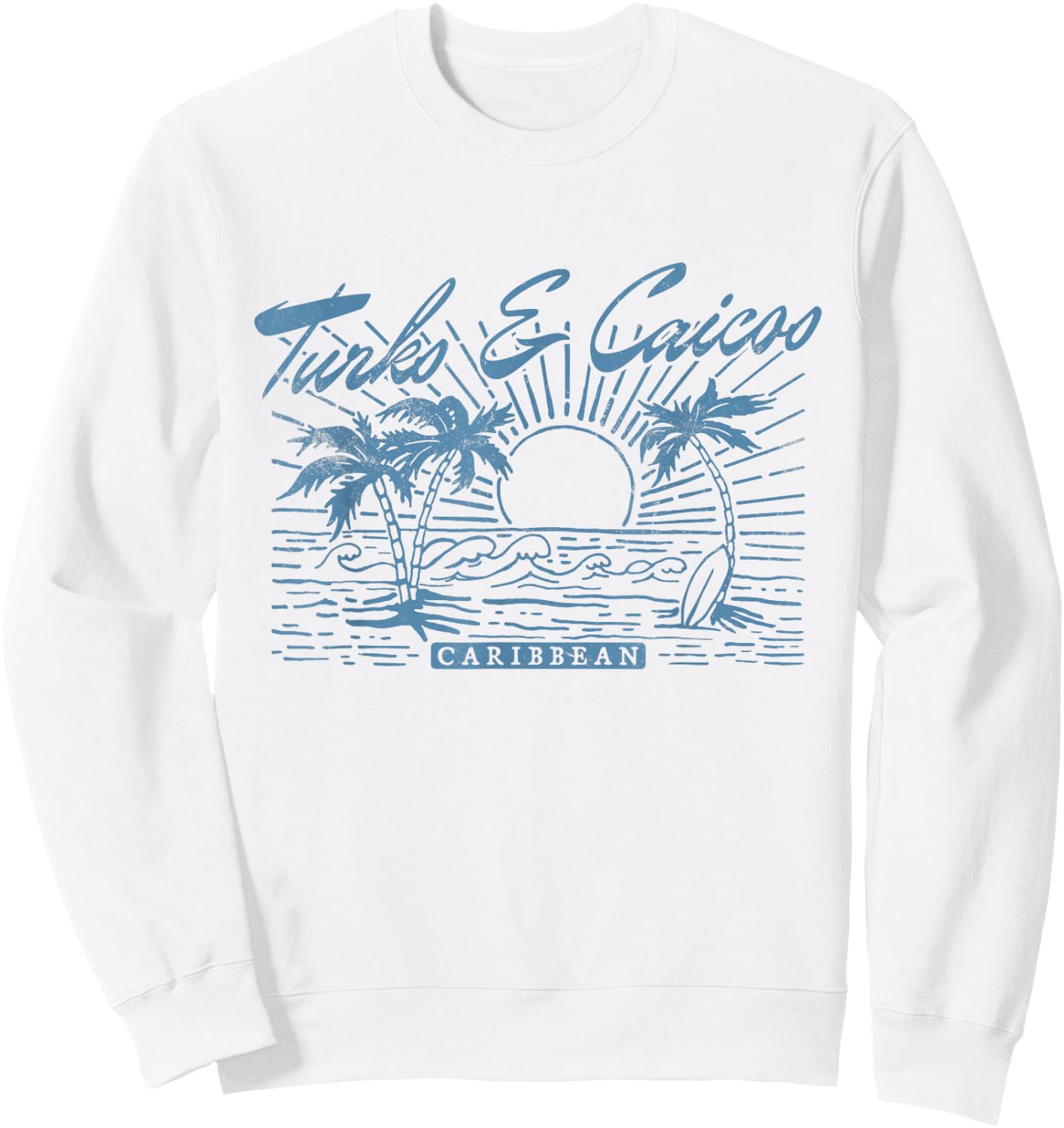 Turks and Caicos Caribbean Vintage Style Distressed Beach Sweatshirt - Sweatshirt | White
