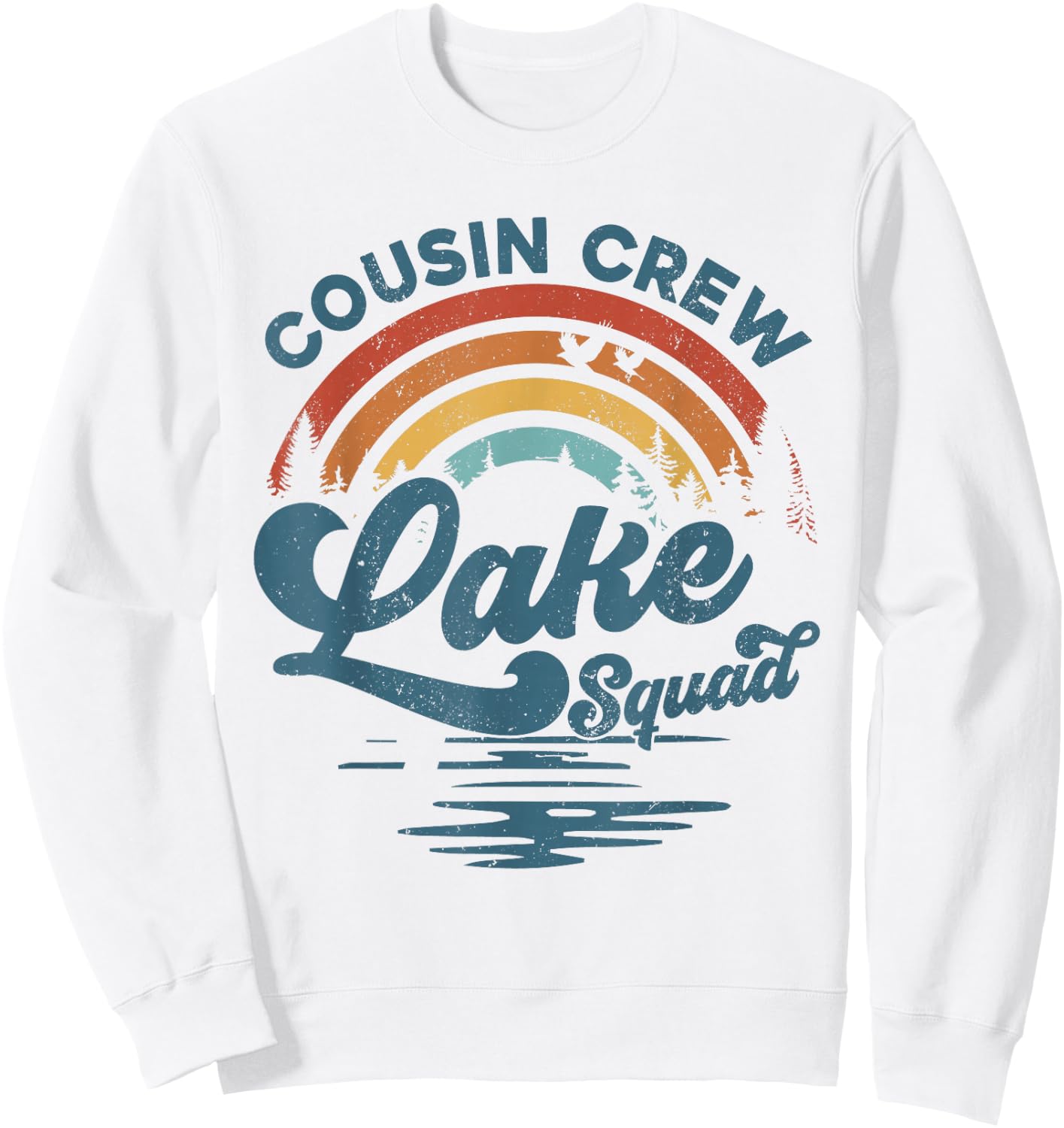 Cousin Crew Lake Squad Groovy Rainbow Vacation Lake Trip Sweatshirt - Sweatshirt | White