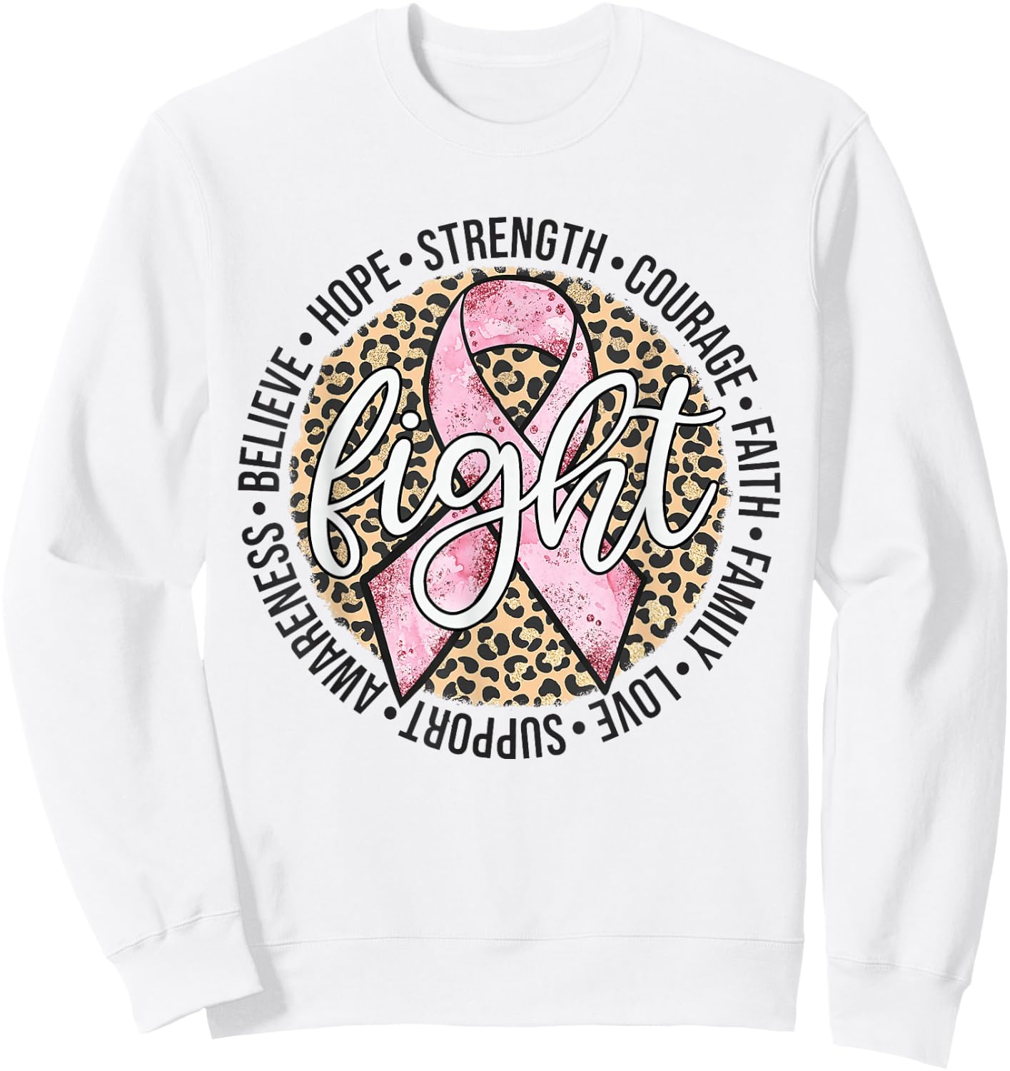 Fight Breast Survivor Breast Cancer Awarenes Leopard Sweatshirt - Sweatshirt | White