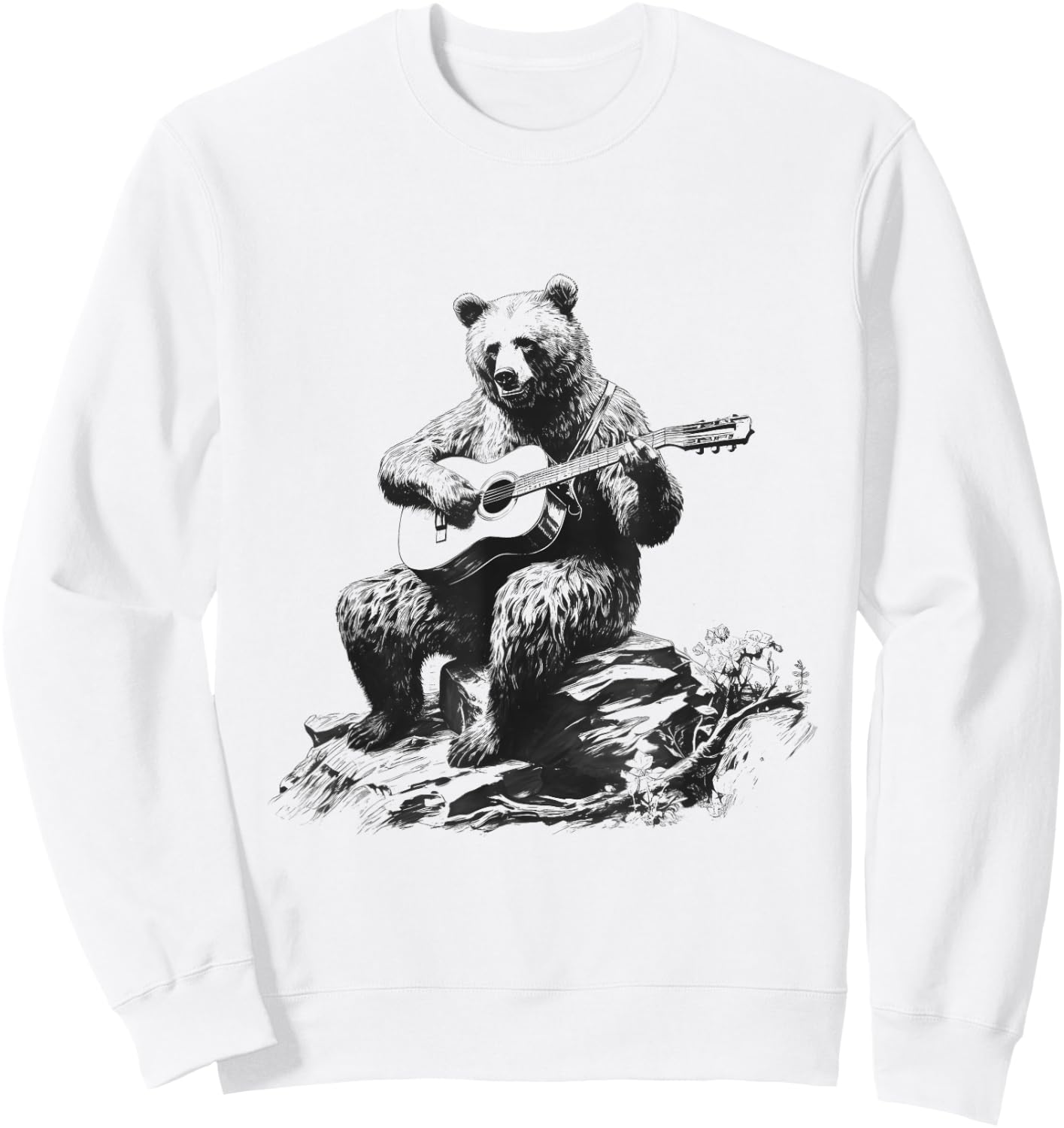 Bear Playing Acoustic Guitar Vintage Guitarist Music Lovers Sweatshirt - Sweatshirt | White