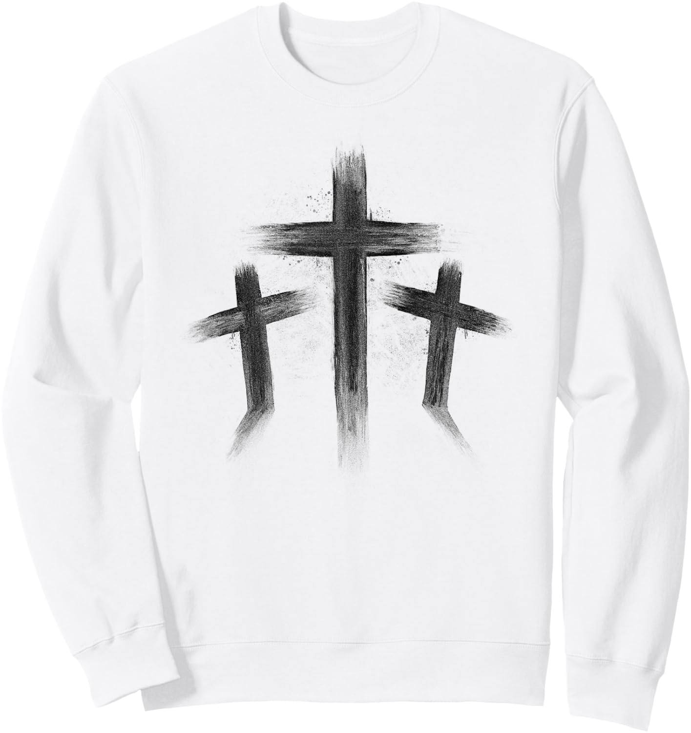 Three Crosses Distressed Style Jesus Christian Calvary Sweatshirt - Sweatshirt | White