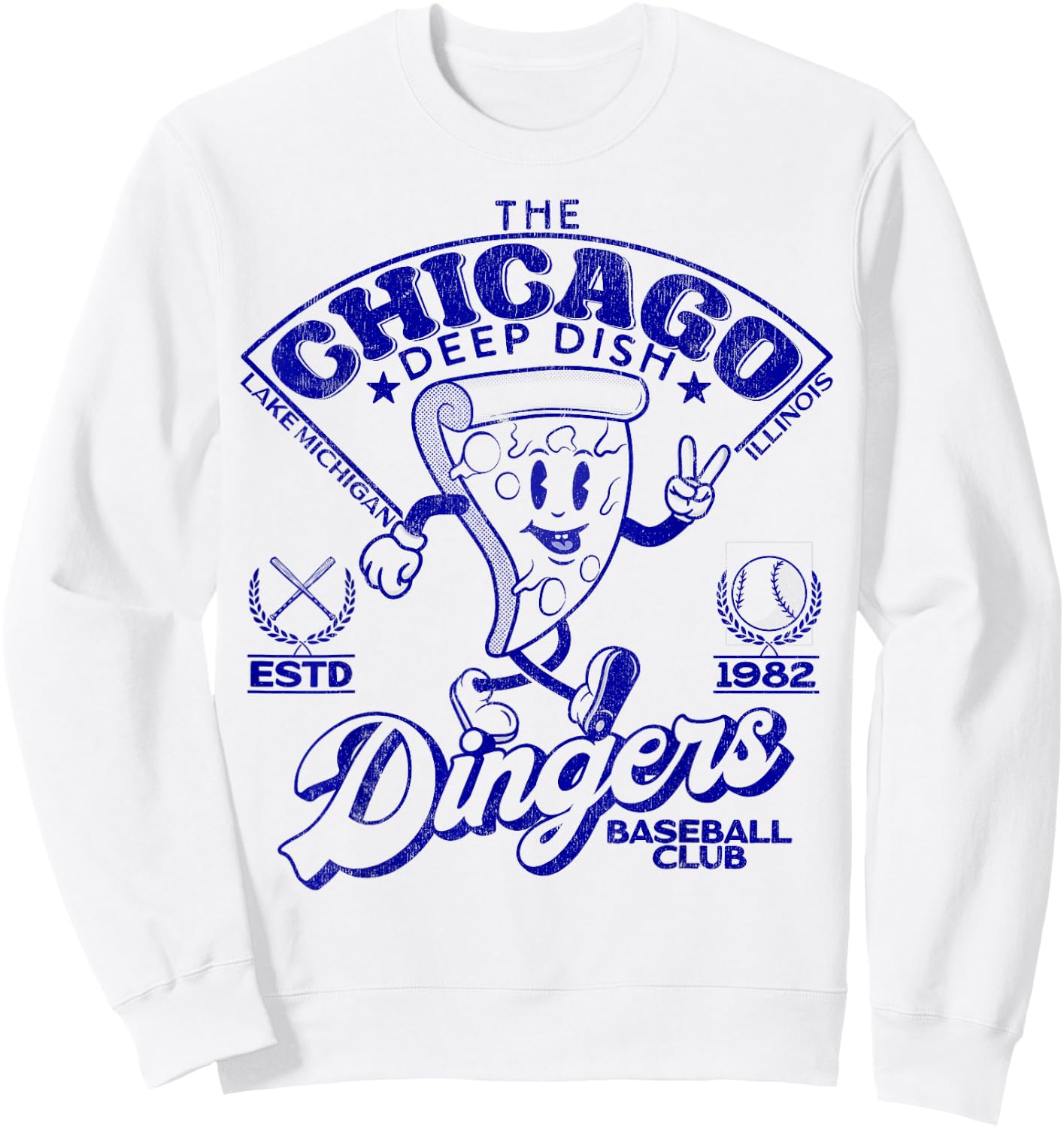 Chicago Deep Dish Dingers Minor League Retro Baseball Team Sweatshirt - Sweatshirt | White