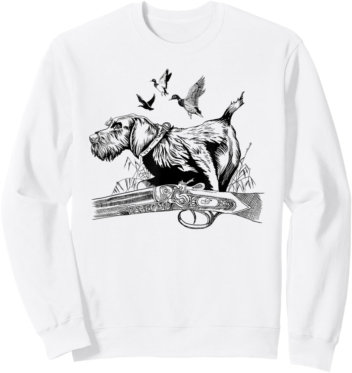German Wirehaired Hunting Dog Hunter Dog Head Beard Retro Sweatshirt - Sweatshirt | White