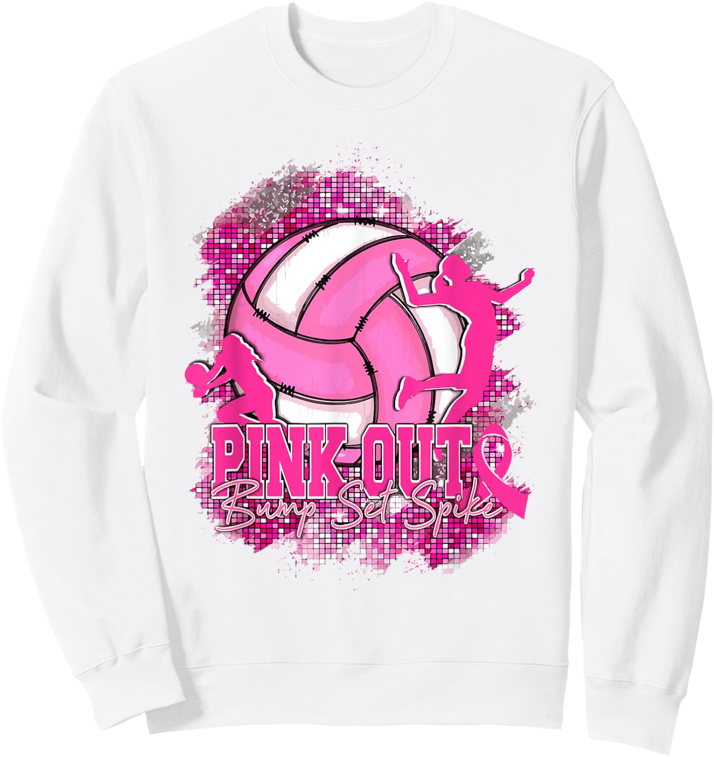 Pink Out Bump Set Spike Volleyball Breast Cancer Awareness Sweatshirt - Sweatshirt | White