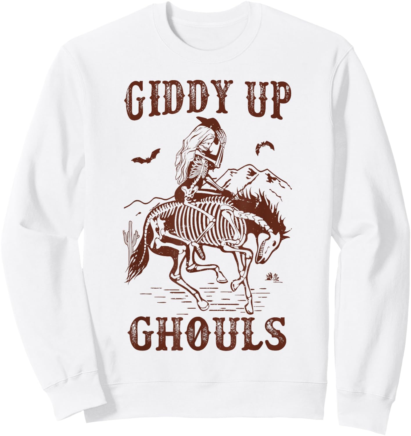 Giddy Up Ghouls Halloween Western Cowgirl Cowboy Skeleton Sweatshirt - Sweatshirt | White