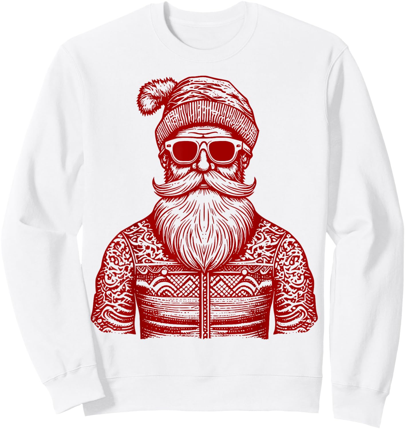 Cool Hip Santa Claus Christmas Hipster Dude Dad Ugly Sweater Sweatshirt - Sweatshirt | White