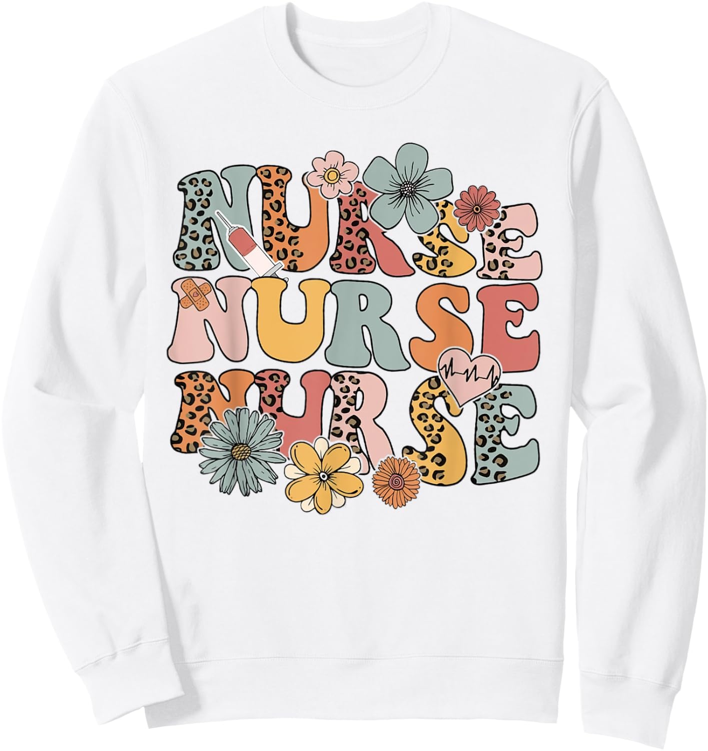 Leopard Wildflowers Nurse Appreciation Registered Nurse Sweatshirt - Sweatshirt | White