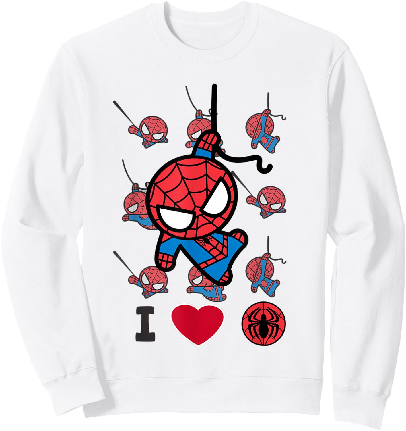 Marvel Kawaii Spider-Man I Heart Spidey Chibi Swinging Sweatshirt - Sweatshirt | White