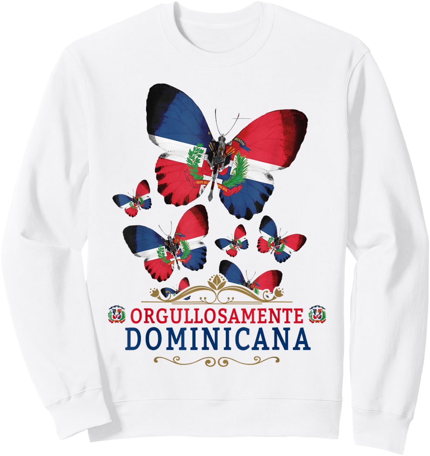 Republica Dominicana Butterfly & Dominican Flag Sweatshirt - Sweatshirt | White