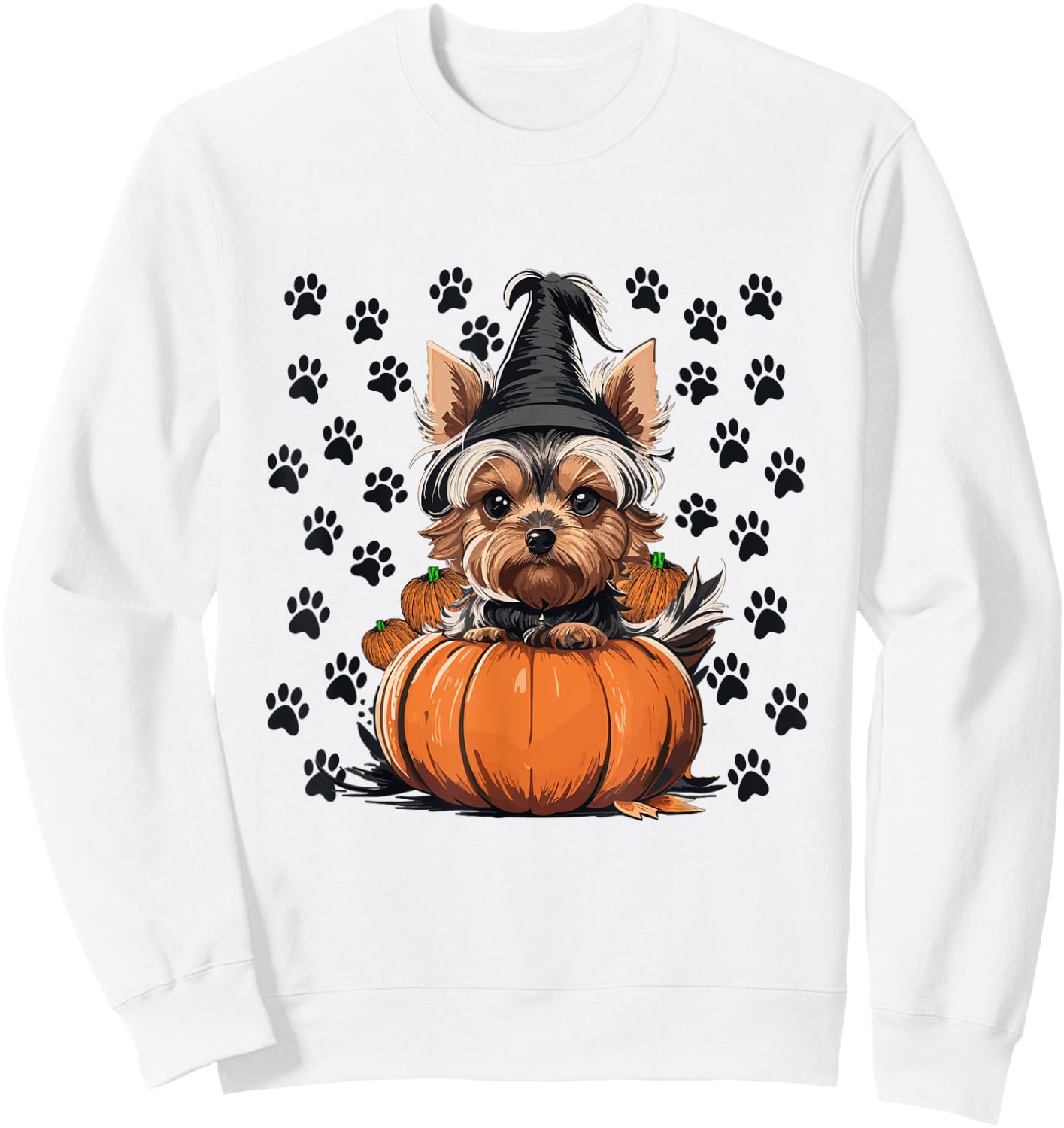 Yorkie Halloween Costume Pumpkin Men Women Kids Dog Sweatshirt - Sweatshirt | White