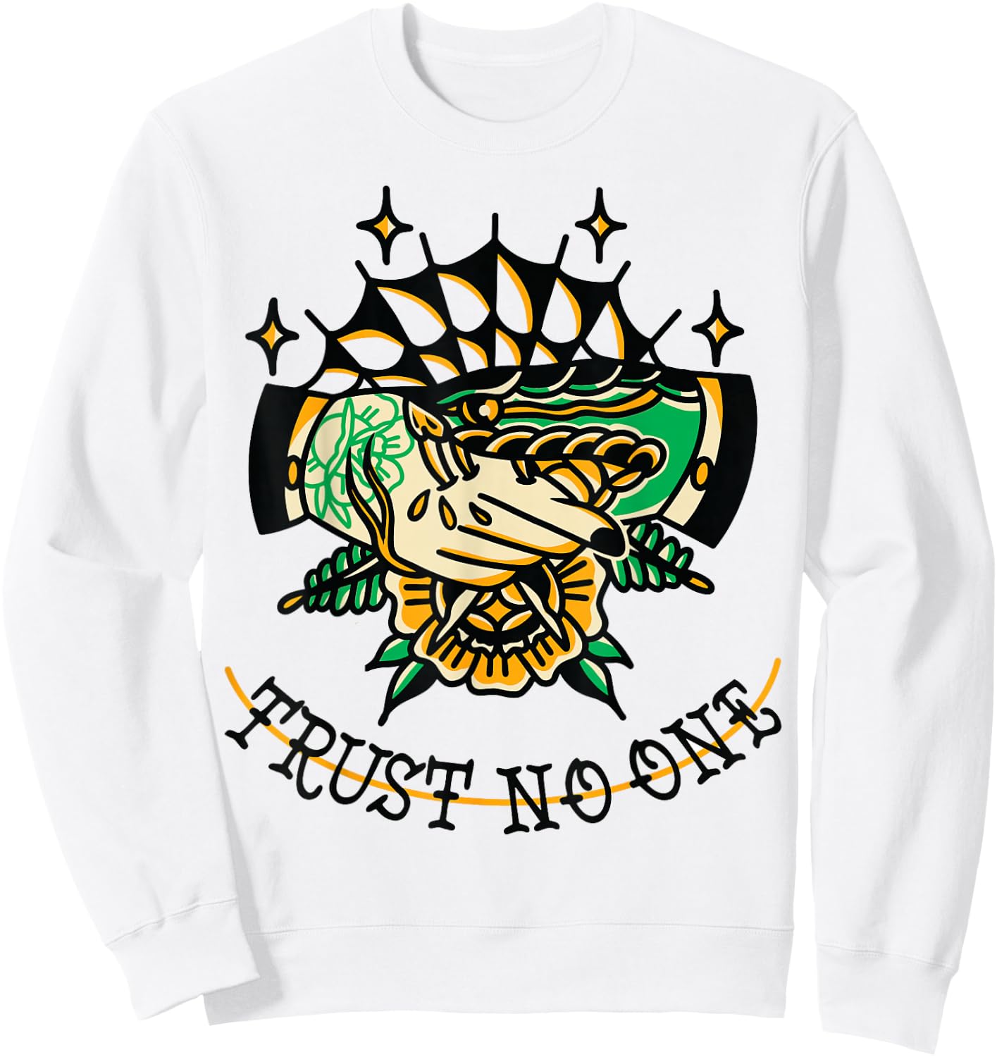 Trust No One Alternative Traditional Tattoo Flash Edgy Snake Sweatshirt - Sweatshirt | White