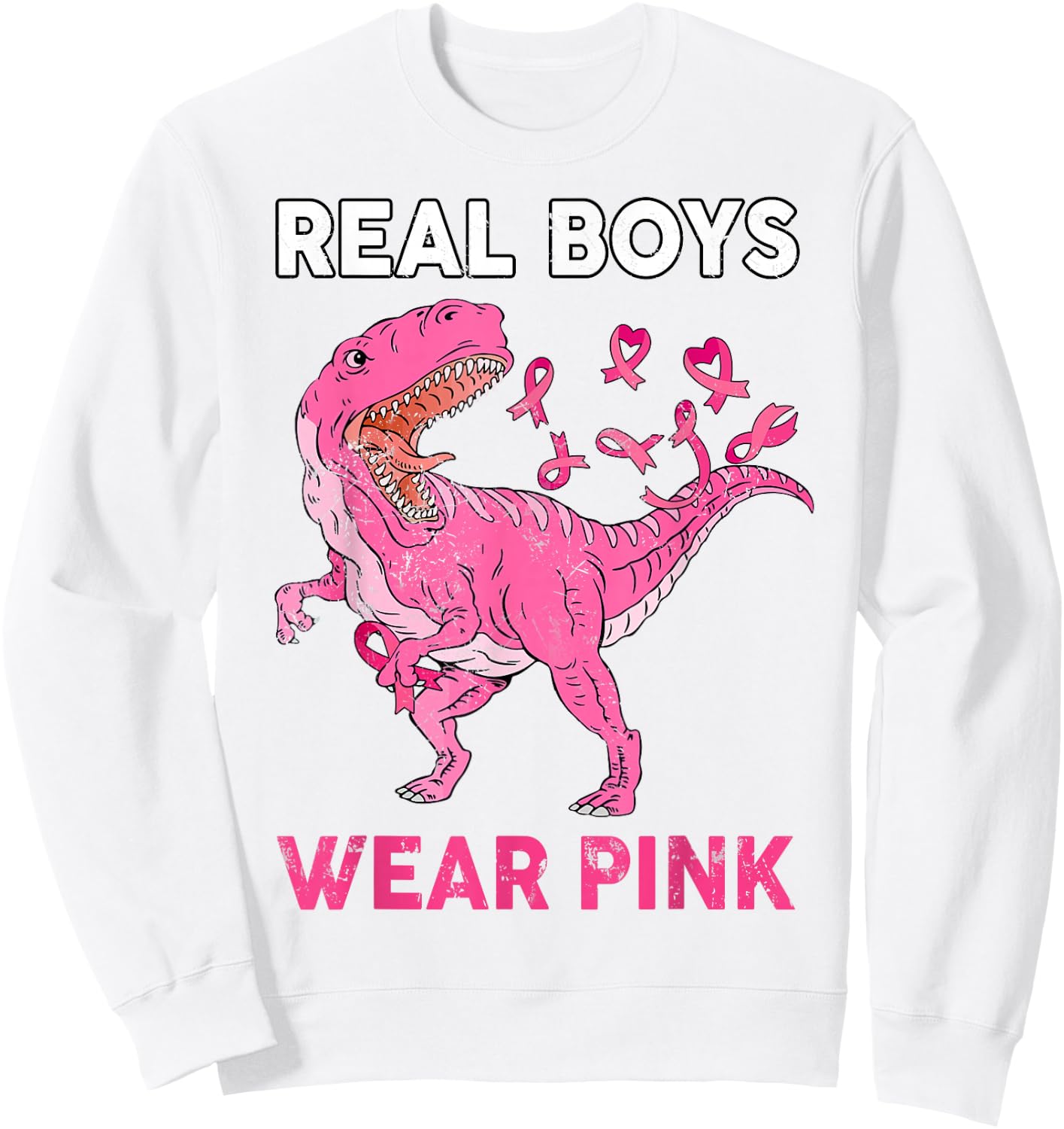 Breast Cancer Awareness Real Boy Wear Pink Kids Youth Childs Sweatshirt - Sweatshirt | White