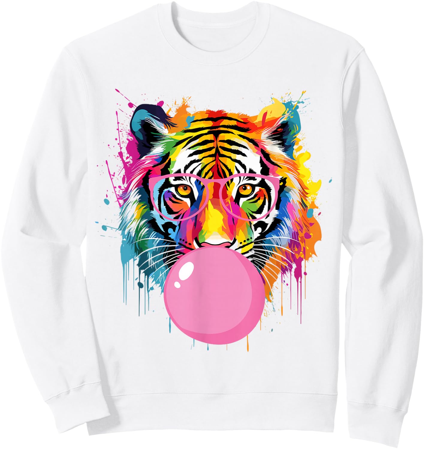 Cool Big Tiger Bubble Gum Coloring Glasses Mama Women Lover Sweatshirt - Sweatshirt | White