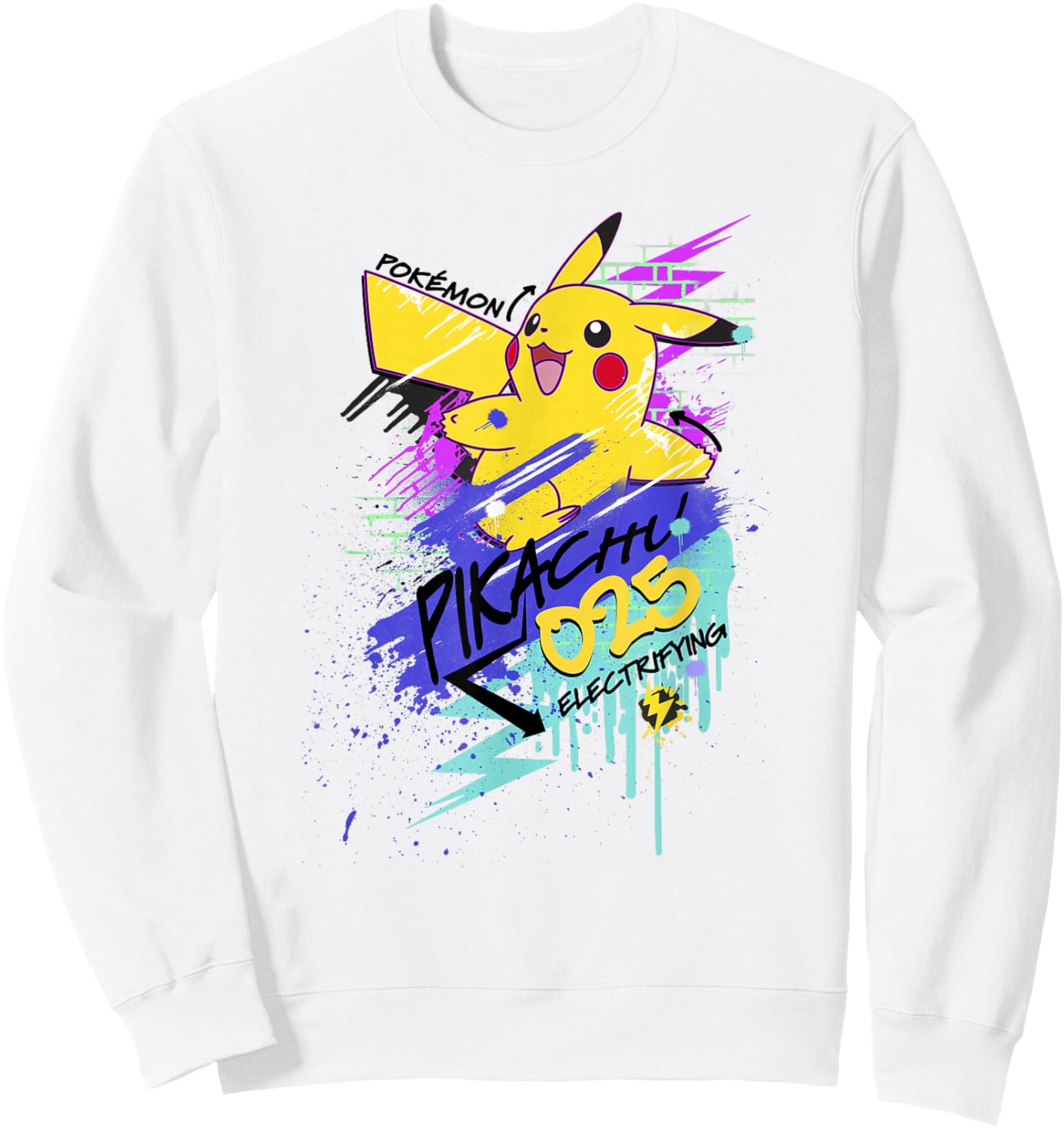 Pokémon Pikachu 025 Electrifying Street Art Graffiti Logo Sweatshirt - Sweatshirt | White