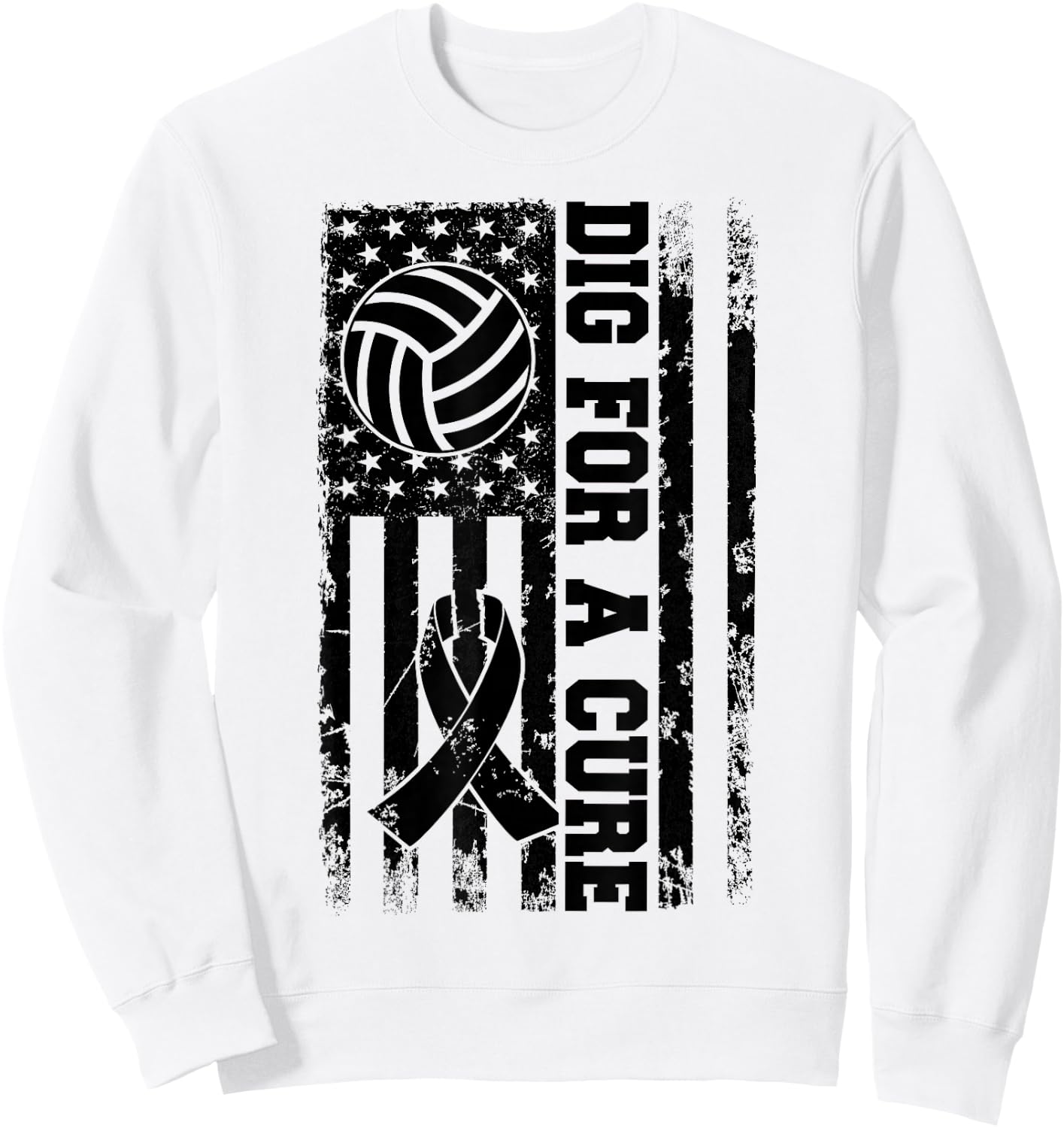 Dig For A Cure Breast Cancer Volleyball Pink American Flag Sweatshirt - Sweatshirt | White