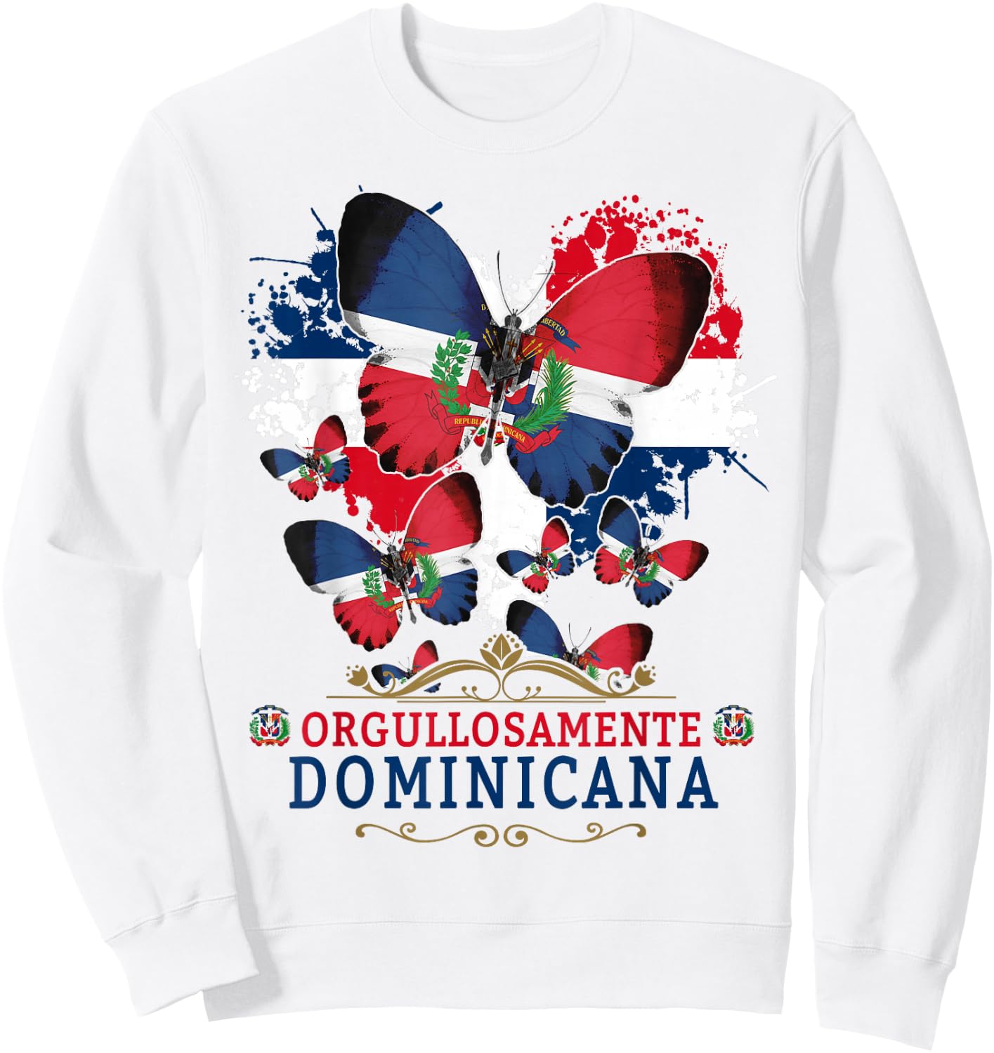 Republica Dominicana Butterfly & Dominican Flag Sweatshirt - Sweatshirt | White