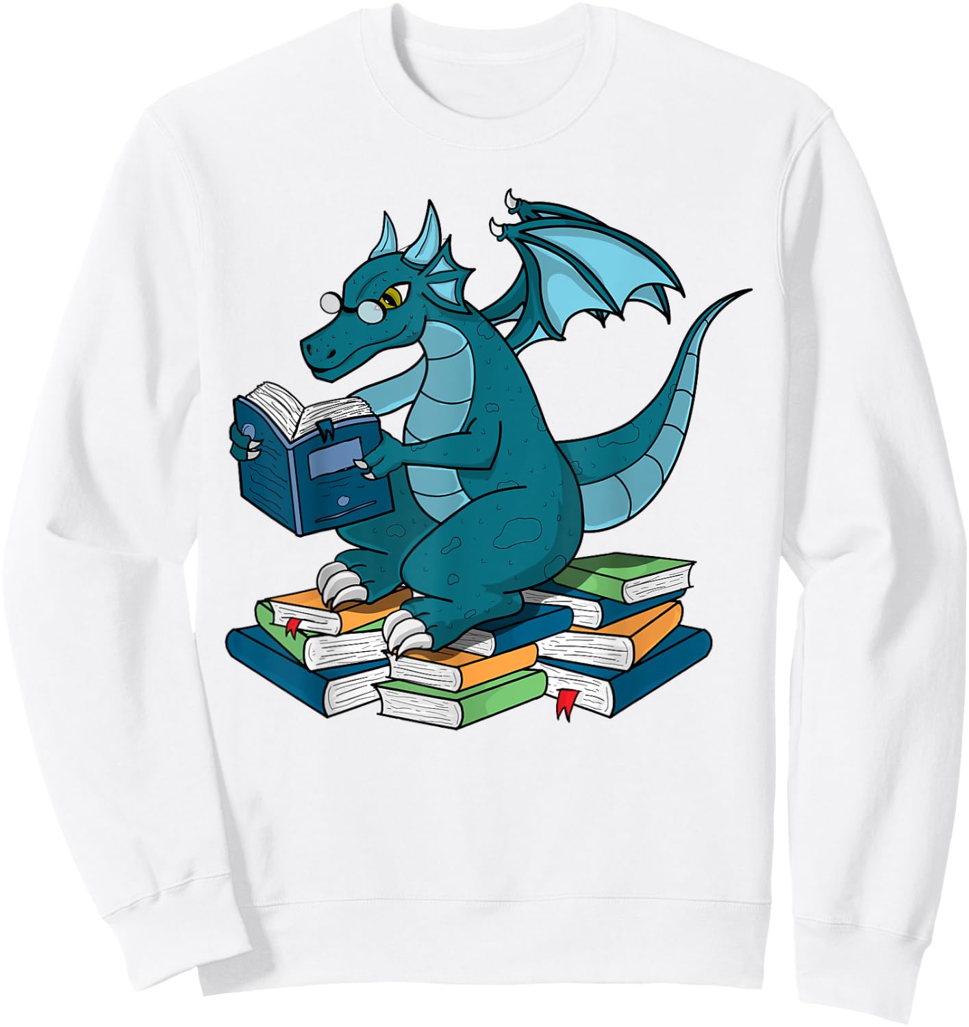 Whimsical Dragon Reading Books Nerd Fantasy Readers Sweatshirt - Sweatshirt | White