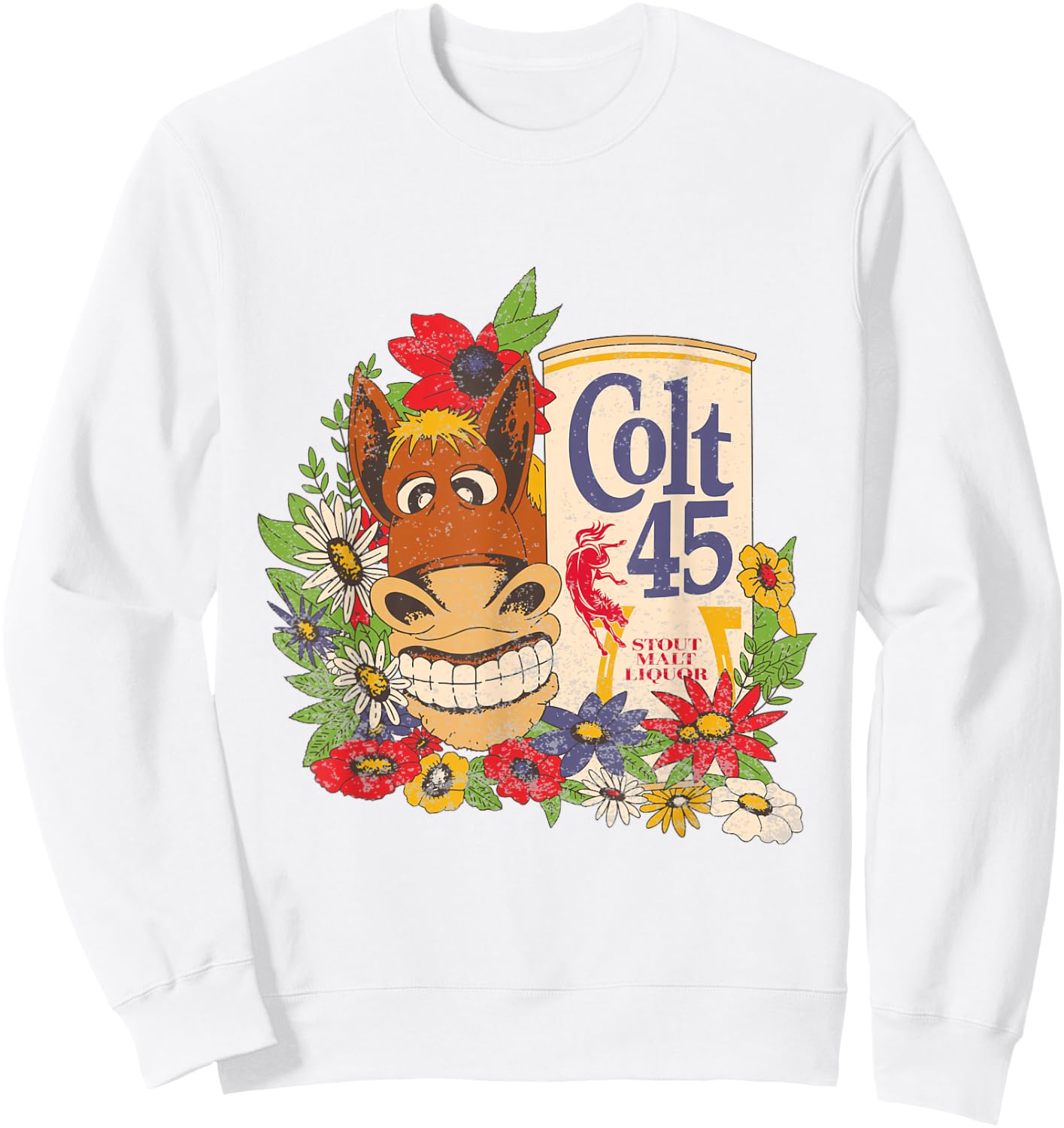 Colt 45 Beer Vintage Donkey - Authentic Licensed Artwork Sweatshirt - Sweatshirt | White