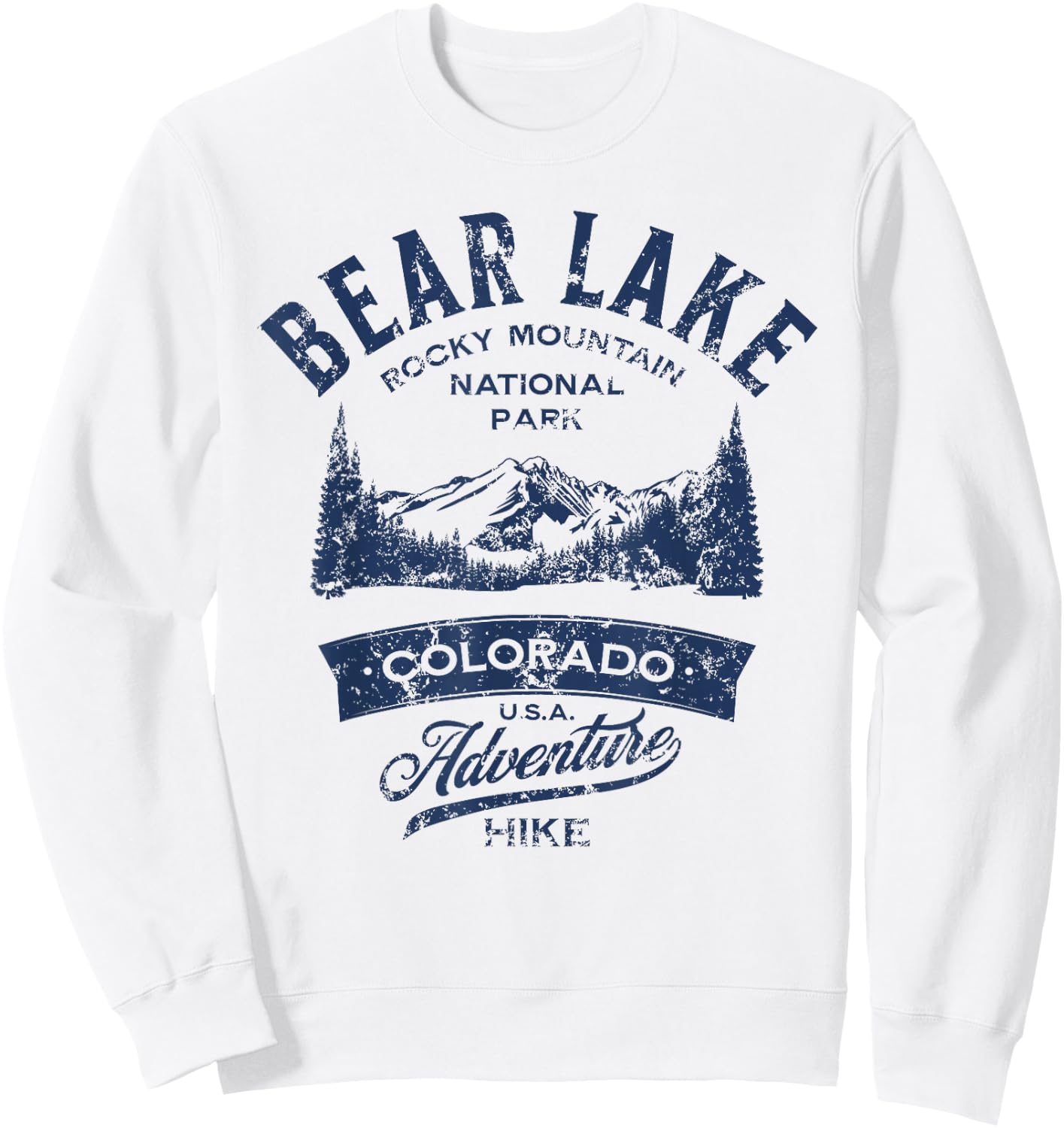 Bear Lake Rocky Mountain National Park Distressed Design Sweatshirt - Sweatshirt | White