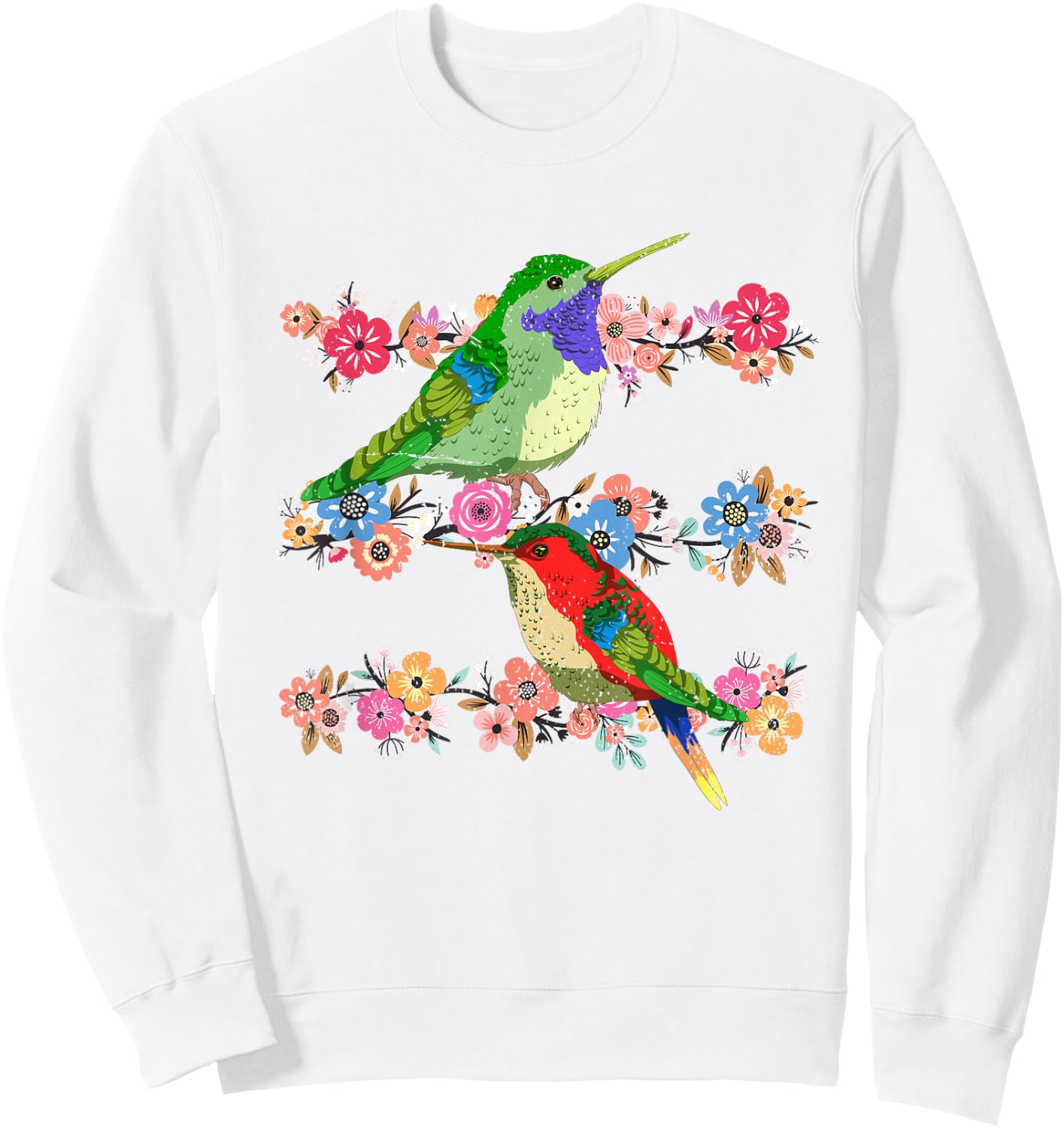 Animal Lover Flowers Pretty Bird Floral Vintage Hummingbird Sweatshirt - Sweatshirt | White