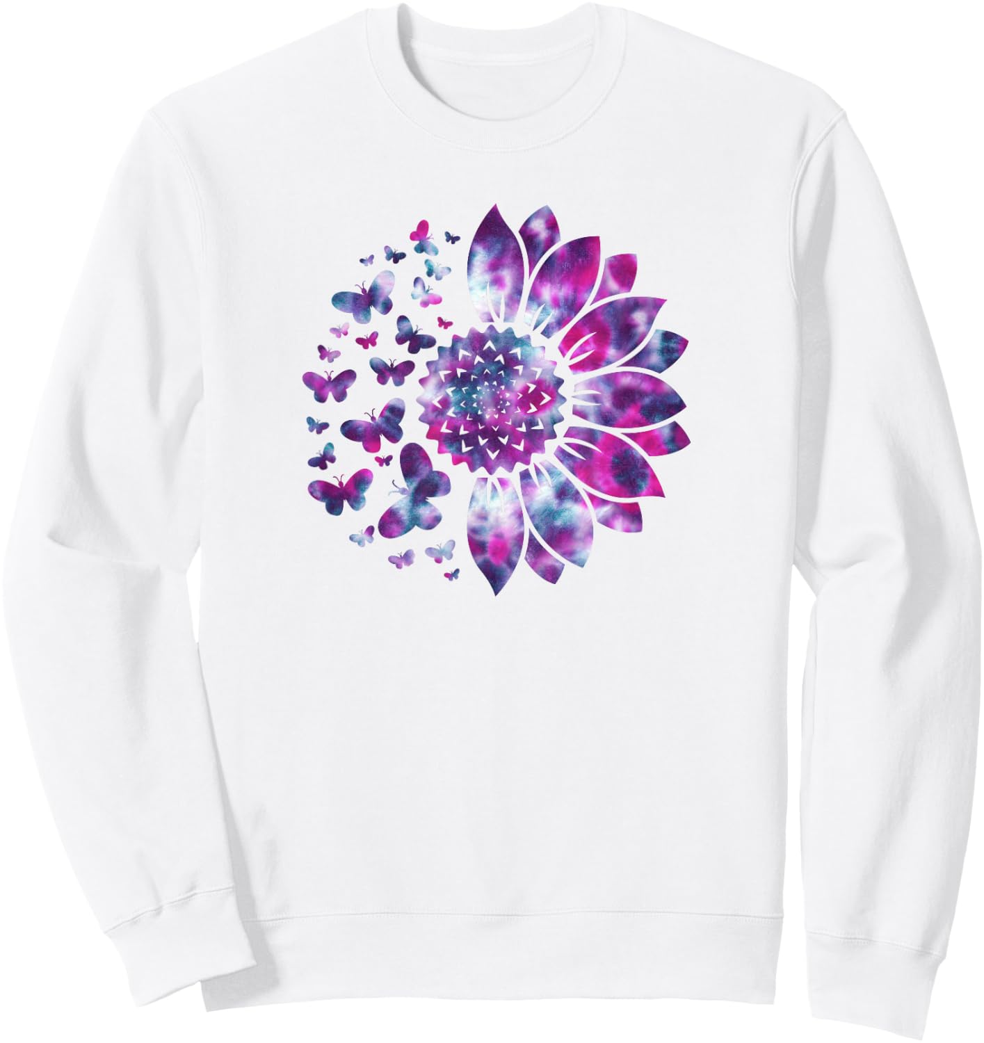 Sunflower Sun Flower Tie Dye Daisy Butterflies Women Girls Sweatshirt - Sweatshirt | White