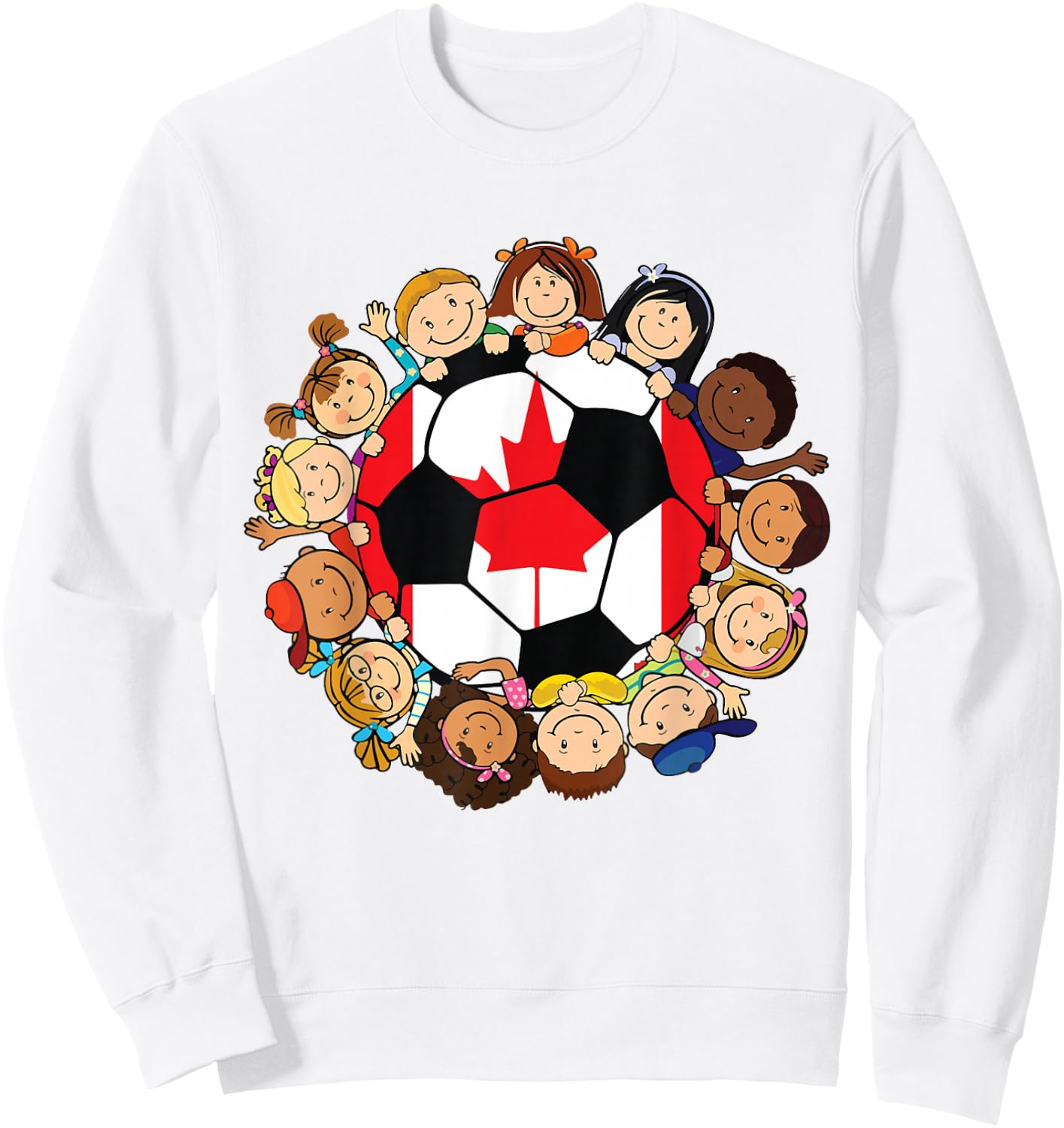 Canada Soccer Ball Kids Toddler Girls Around Canadian Flag Sweatshirt - Sweatshirt | White