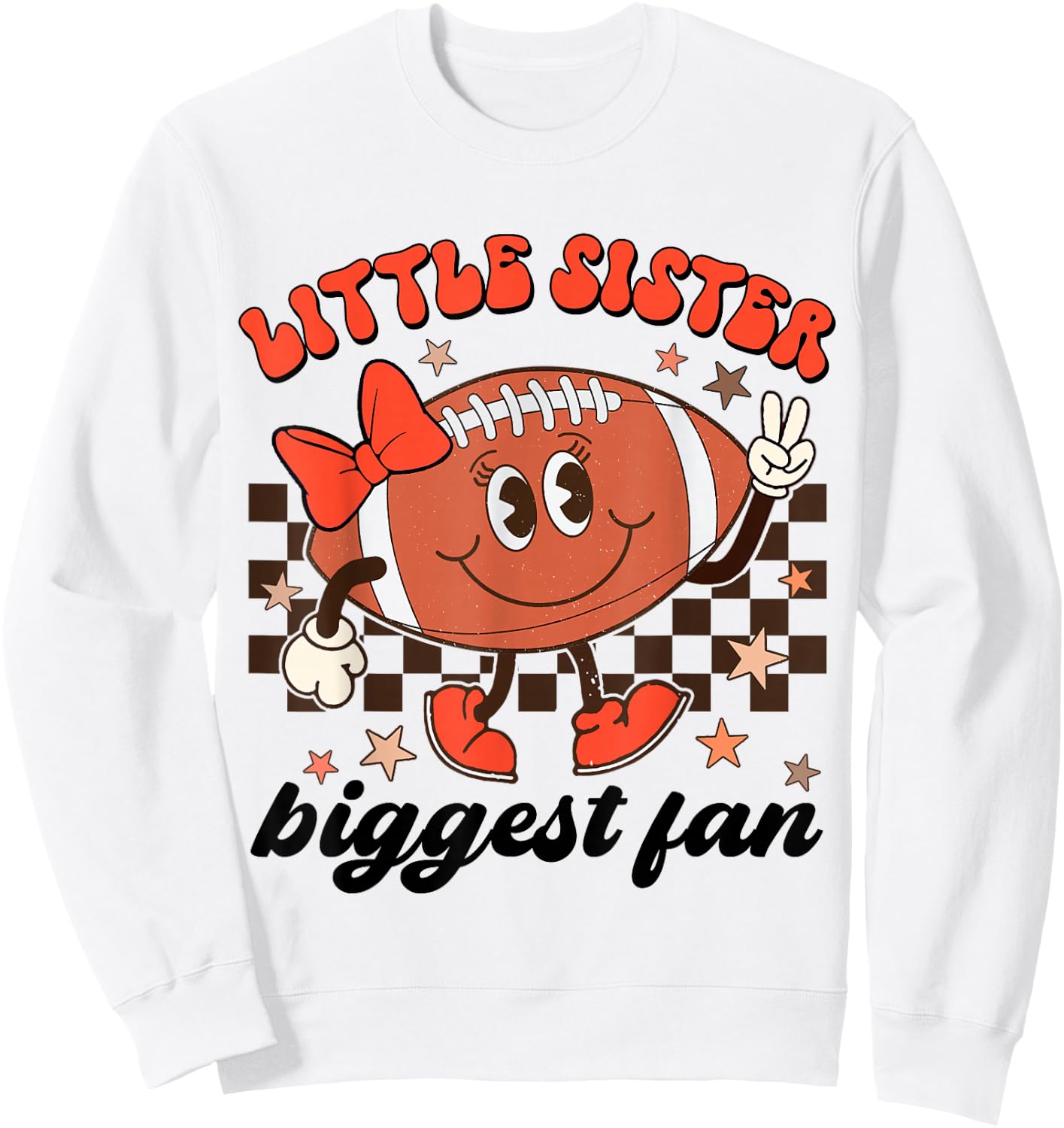 Little Sister Biggest Fan Football Groovy Game Day Girls Kid Sweatshirt - Sweatshirt | White
