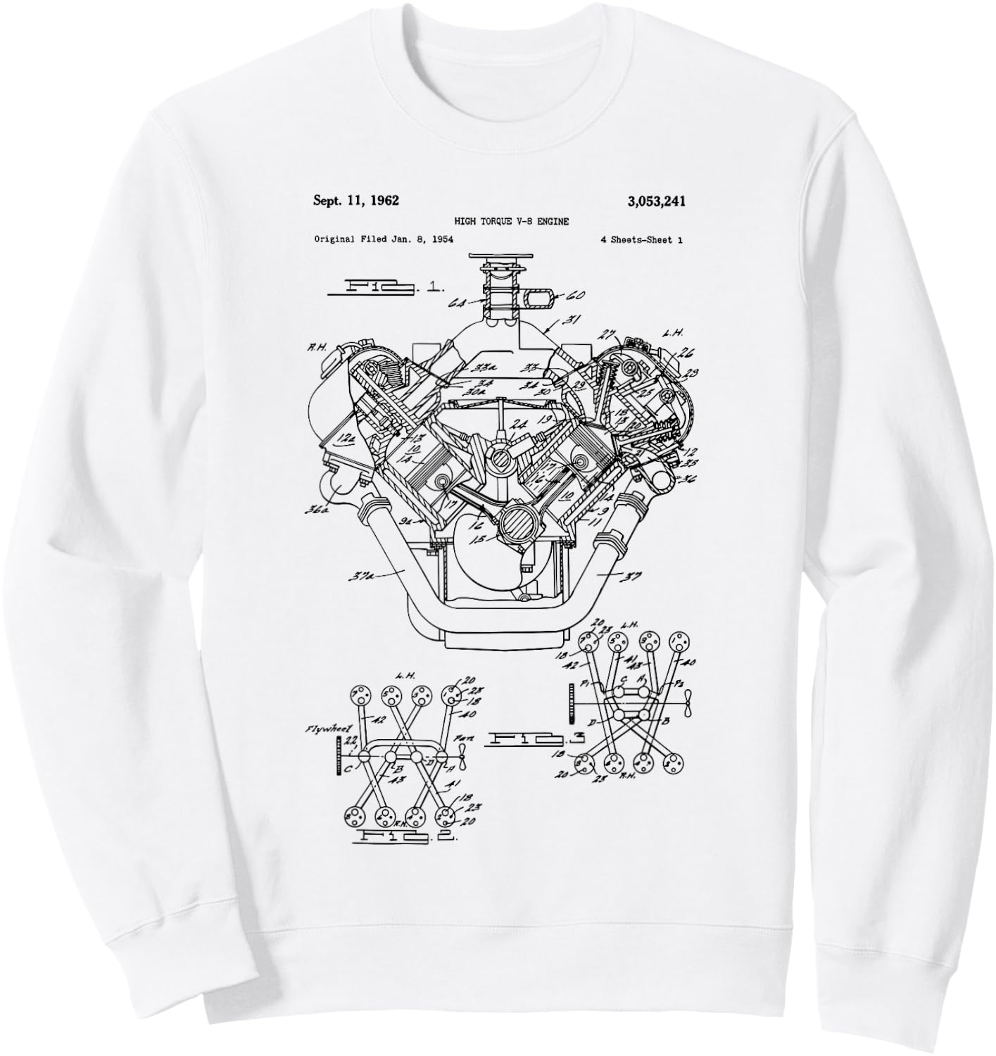 Vintage Engine Block Blueprint Diagram – Men's Car Graphic Sweatshirt - Sweatshirt | White